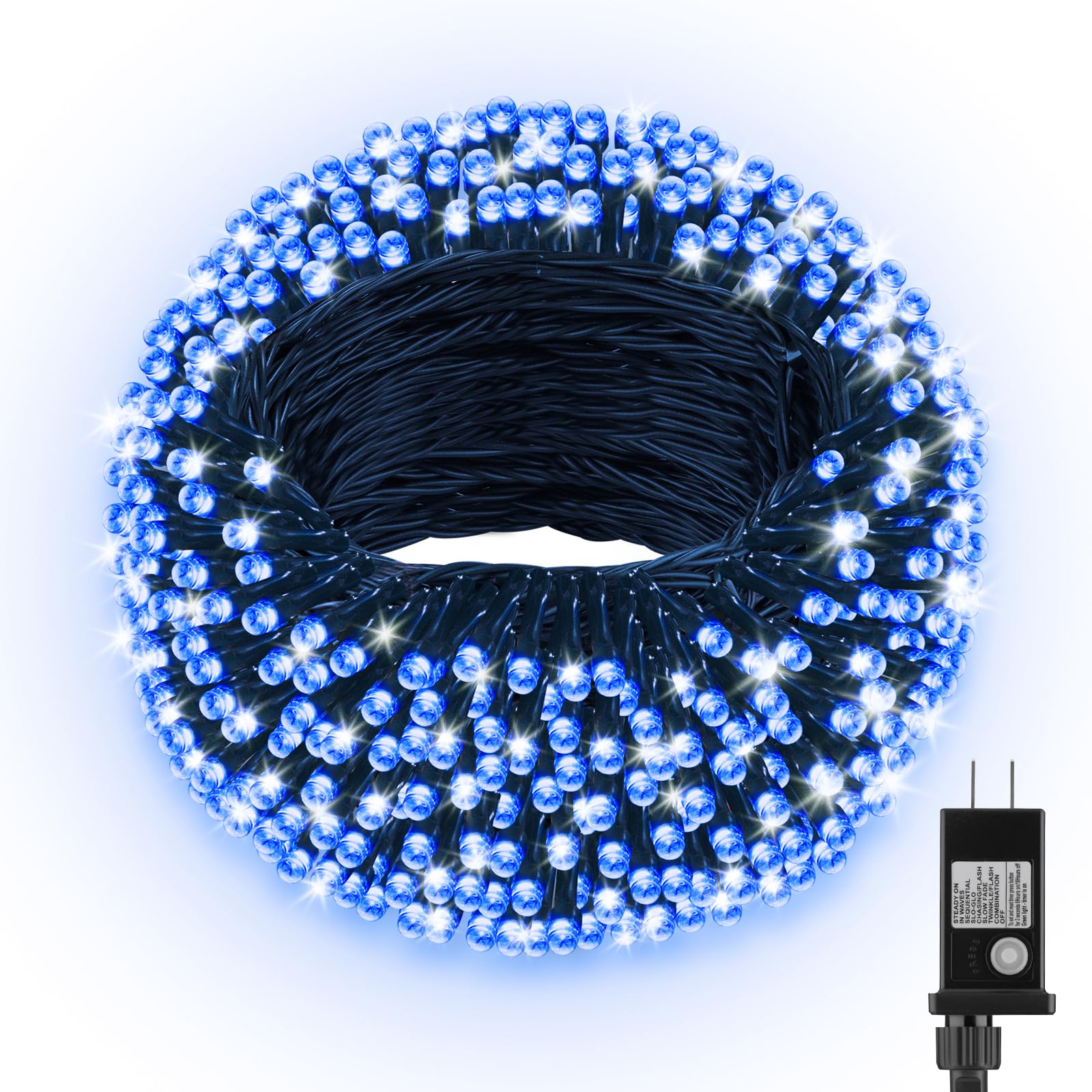 FairyGlim Extra Long 264FT 800 LED Christmas Lights, Green Wire, 8 Modes, Indoor/Outdoor, Blue, Model CX-36V-5000LHWW
