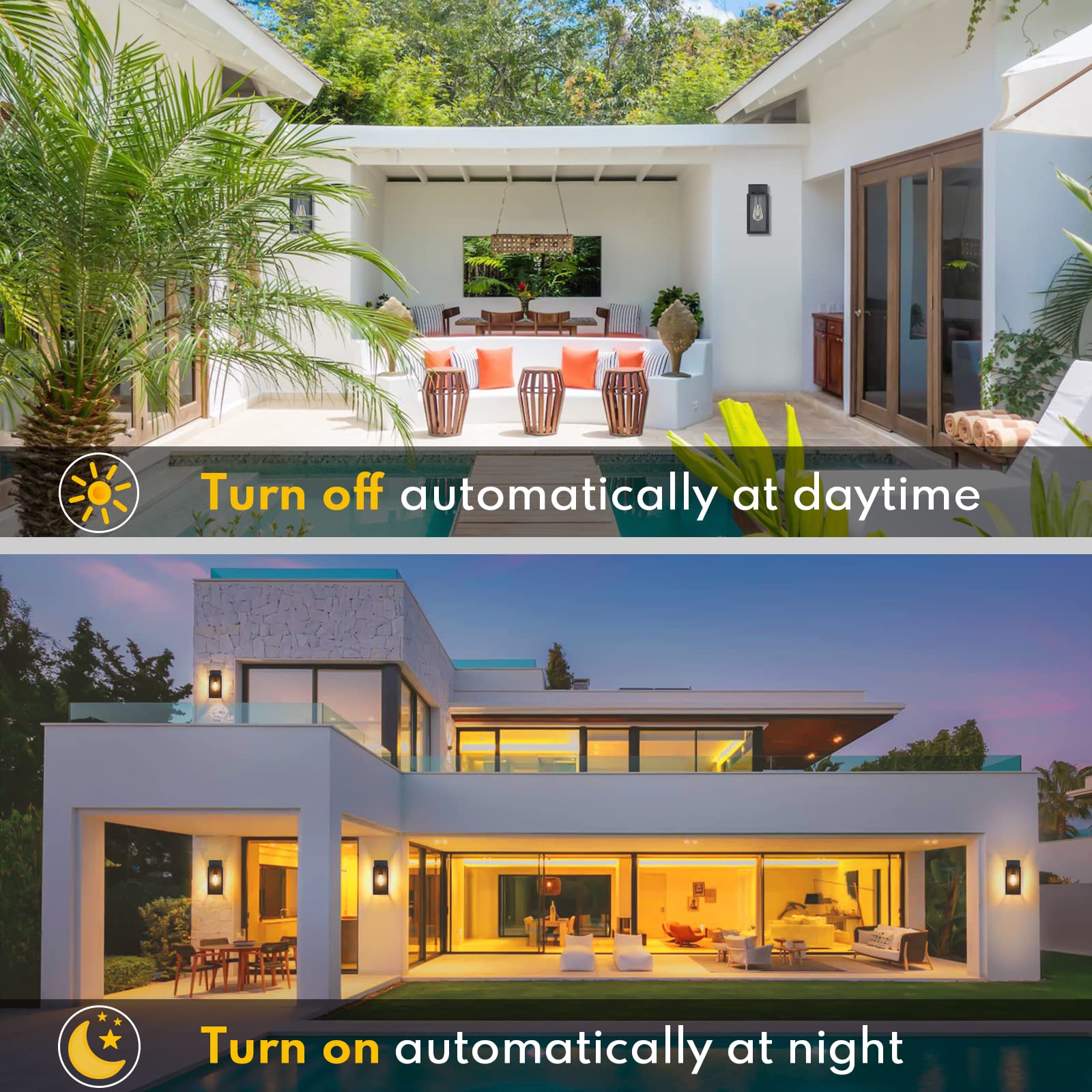 Beslowe 2-Pack Dusk To Dawn Outdoor Wall Lights, Waterproof Matte Black Lanterns With Led Bulbs