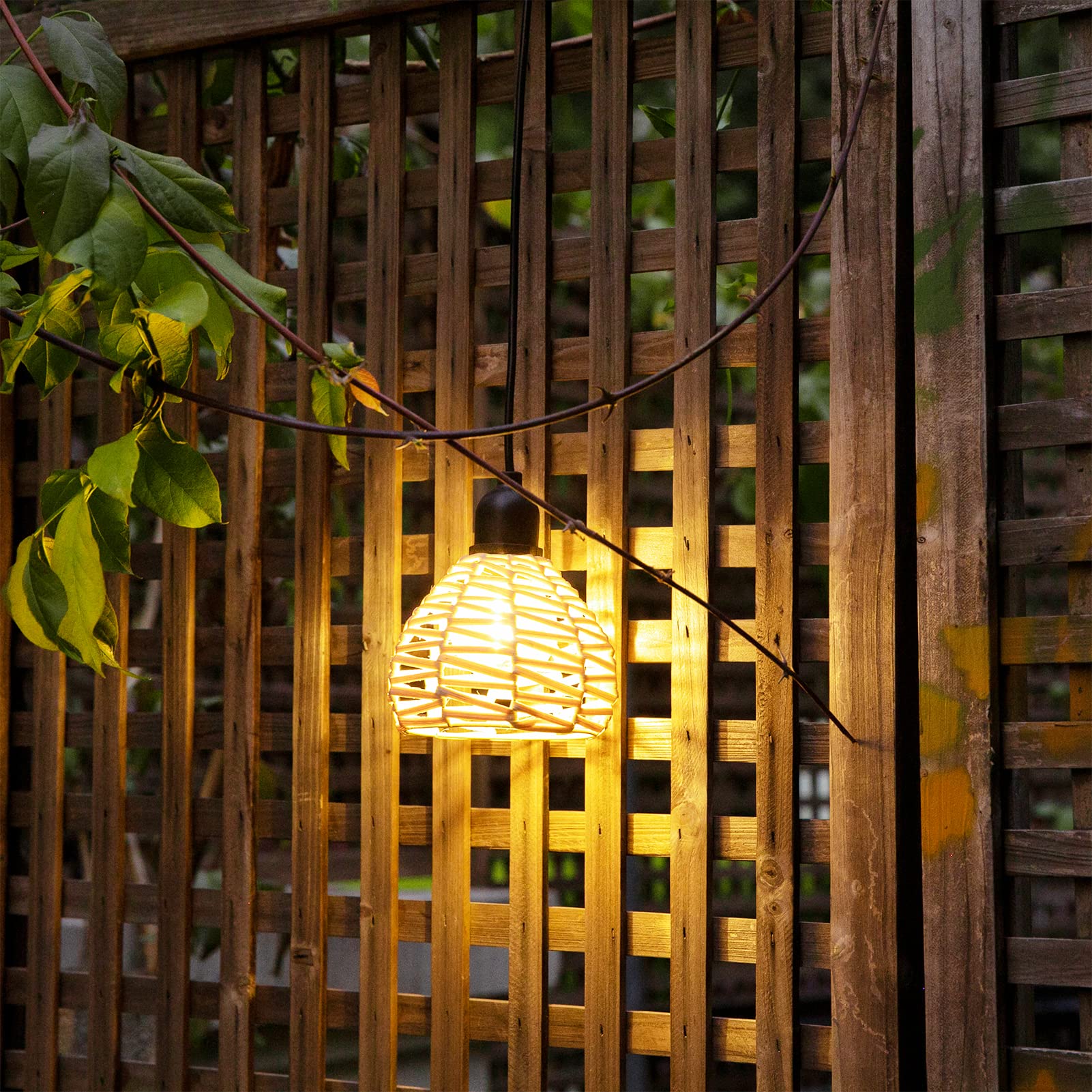 ALL FORTUNE Outdoor Battery Operated Chandelier - Warm White Rattan Pendant Light, Dimmable Timer, Model AF 61674 for Patio & Garden Decor