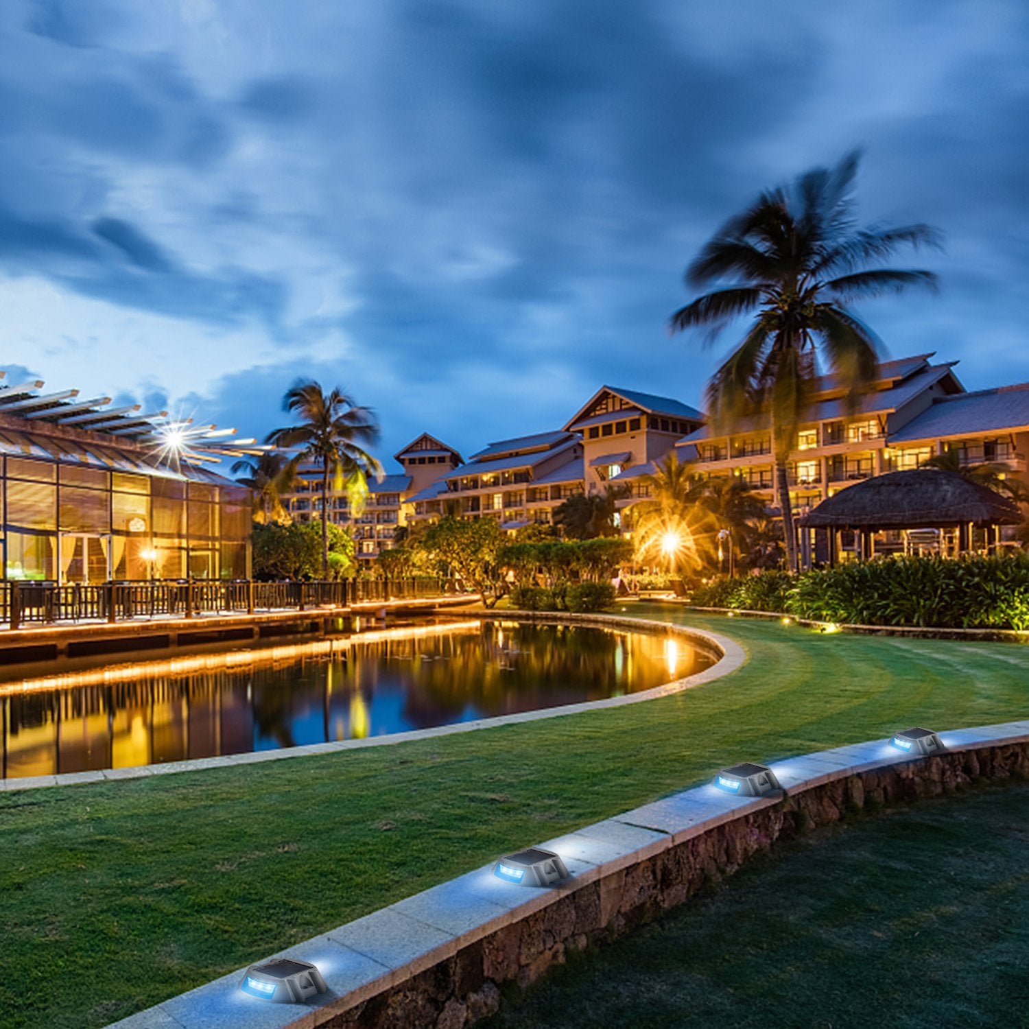 Sunwind Blue Solar Led Lights - 4 Pack Solar Deck Lights Blue Marker Solar Lights Outdoor For Garden, Driveway, Pathway, Patio