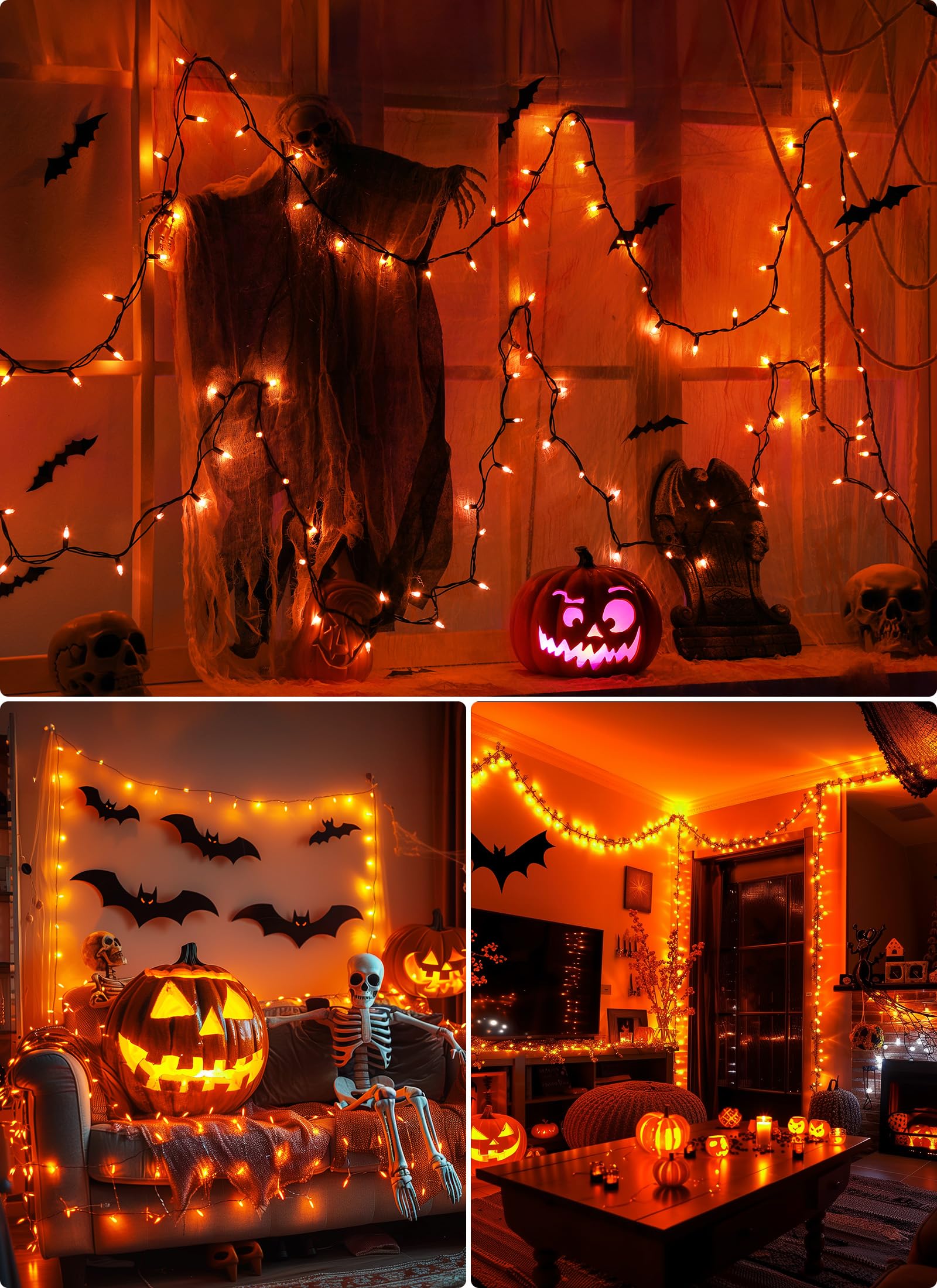 Brightown 2 Pack Orange Halloween Mini String Lights, 100 Count Incandescent Bulbs, 13 Feet, Indoor/Outdoor Decoration
