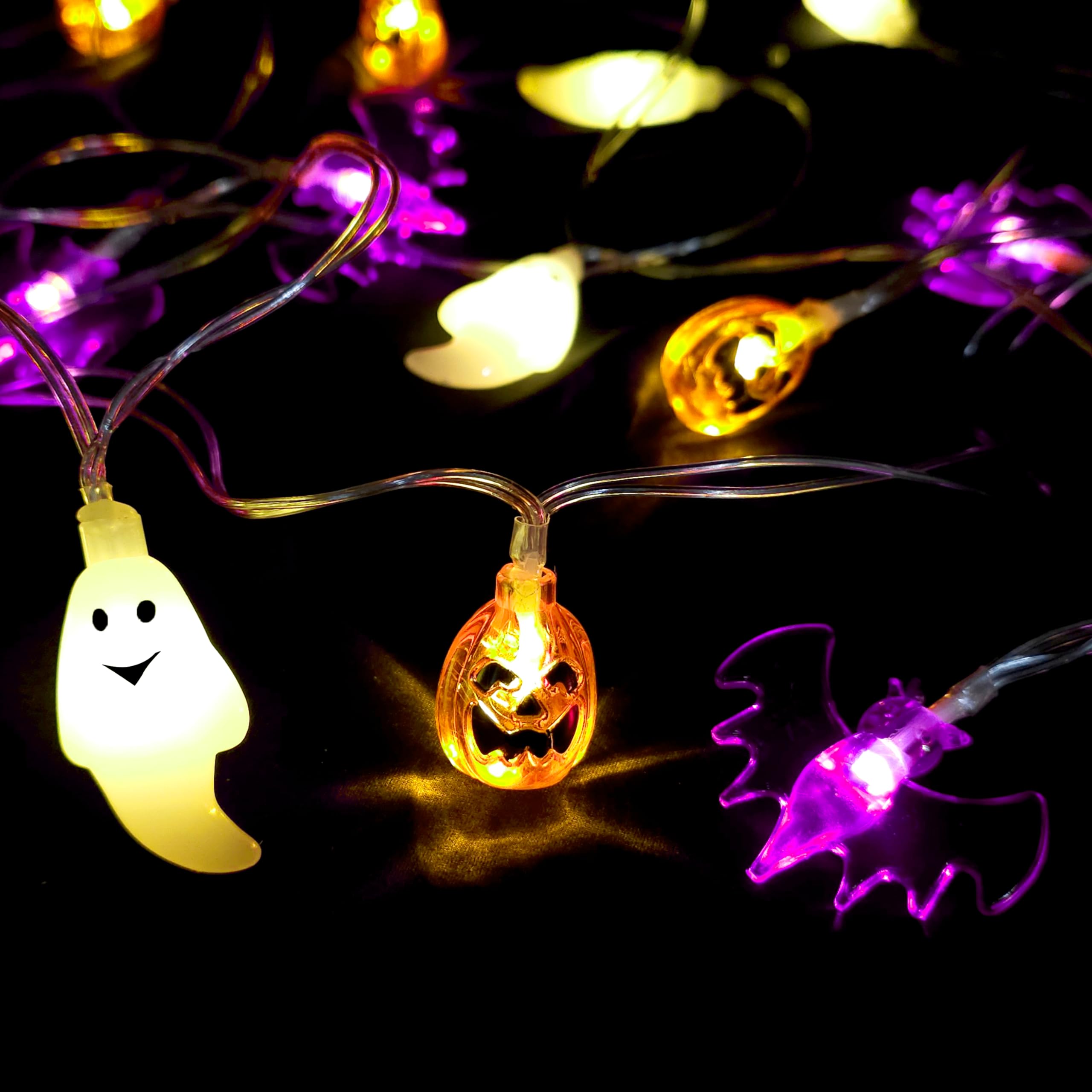KatchOn Halloween String Lights - 30 LED, 20 Feet, Bat and Ghost, Plastic Decor for Outdoor Yard and Golf Cart