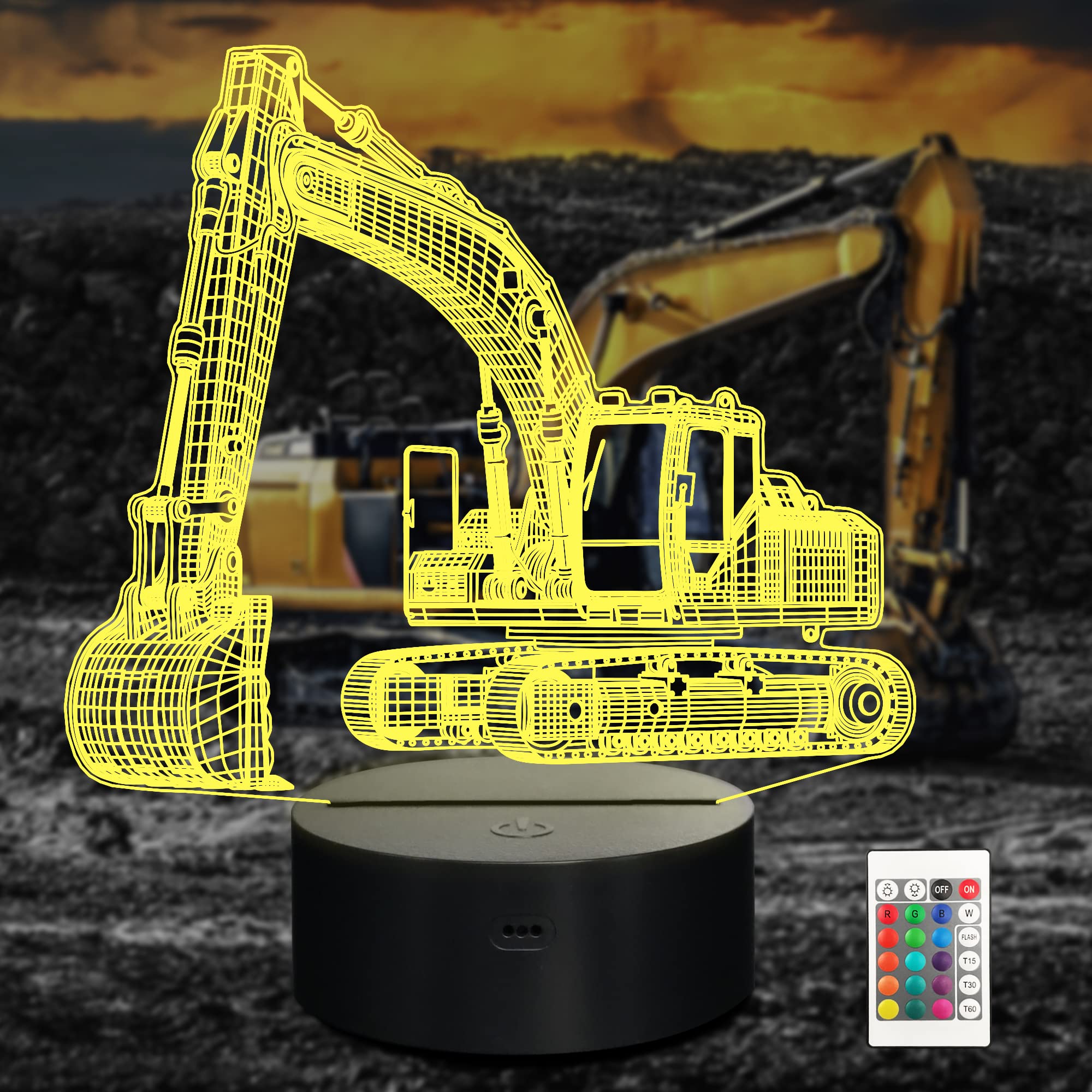  nite  nite Excavator 3D LED Lamp, Remote Control, Multicolor, Model FS-xxxyyy