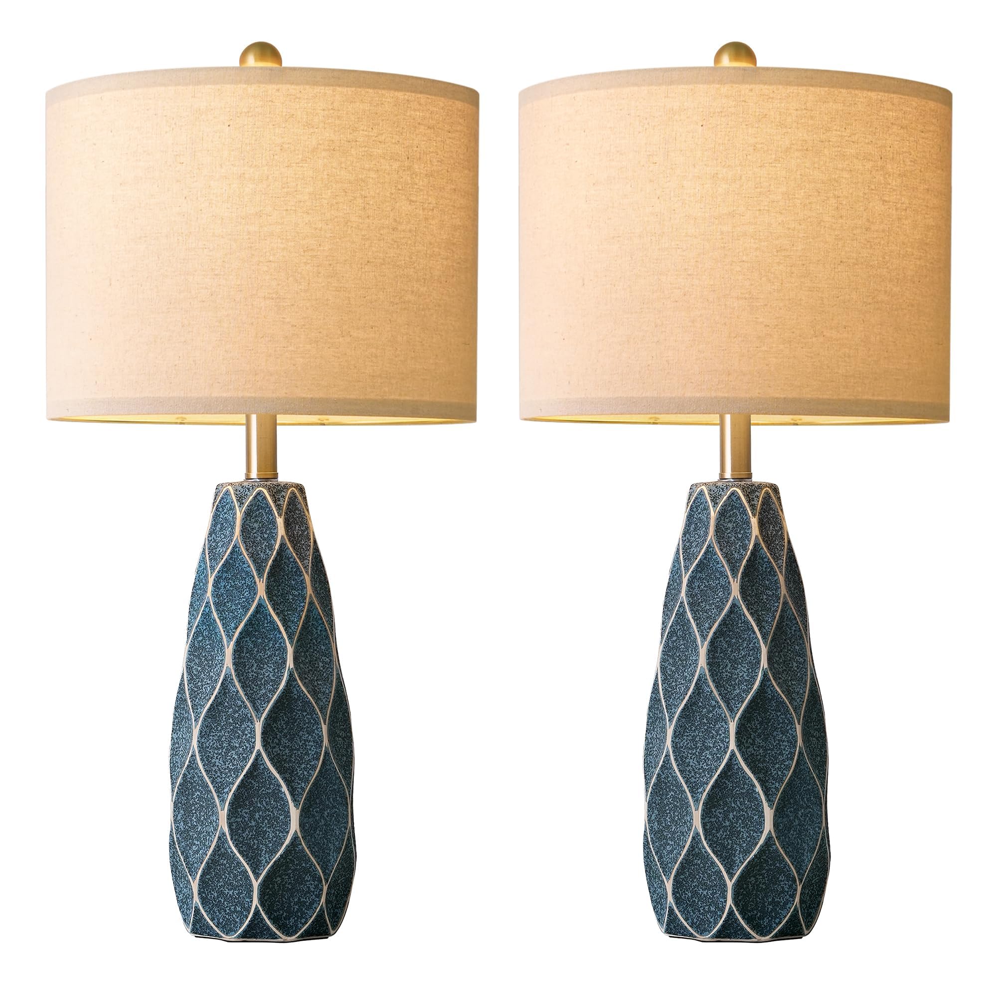 27.5 Ceramic Table Lamps For Living Room Bedroom Lamps Set Of 2 Modern Boho Bedside Lamps Night Stands Farmhouse Vintage Large Nightstand Lamp Reading Light Home Office Dorm Desk Deco Gifts  Blue