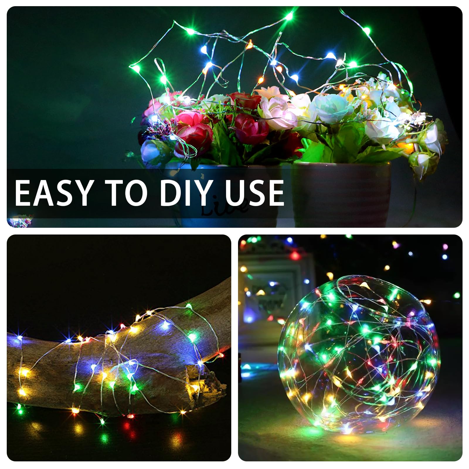 chzk 24 Pack Multicolor Fairy Lights, 7ft 20 LED Mini String Twinkle Lights, Battery Operated, Model D11-BKDC