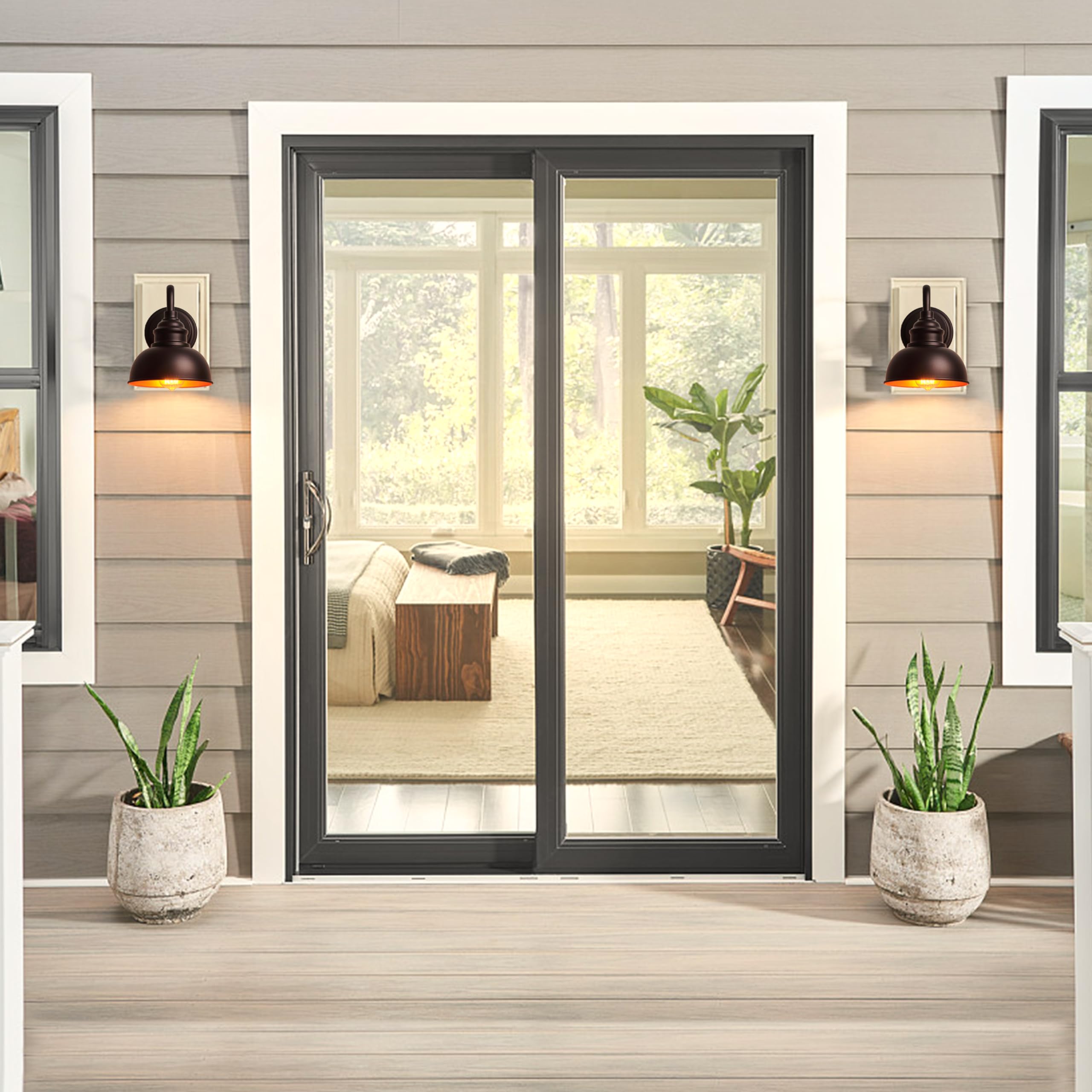 ACLand Oil Rubbed Bronze Dusk to Dawn Outdoor Lights 2 Pack, 9 Inch Farmhouse Barn Lights Outdoor,Outside Wall Light for House,