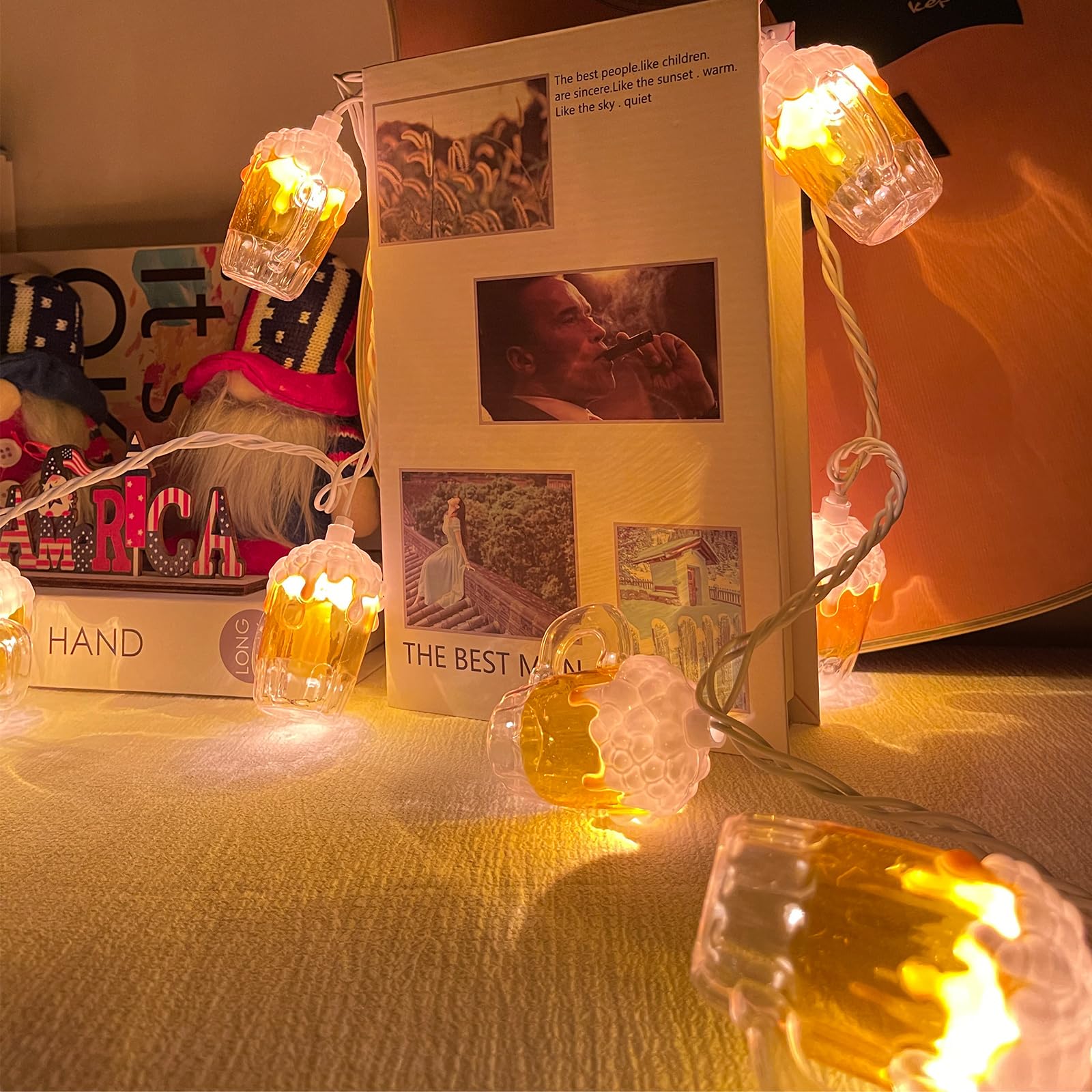 Egcol 8.5Ft Beer String Lights, Novelty Party Decoration Lights With 10 Beer Mug Bulbs For Indoor & Outdoor, Summer Patio Outdoo