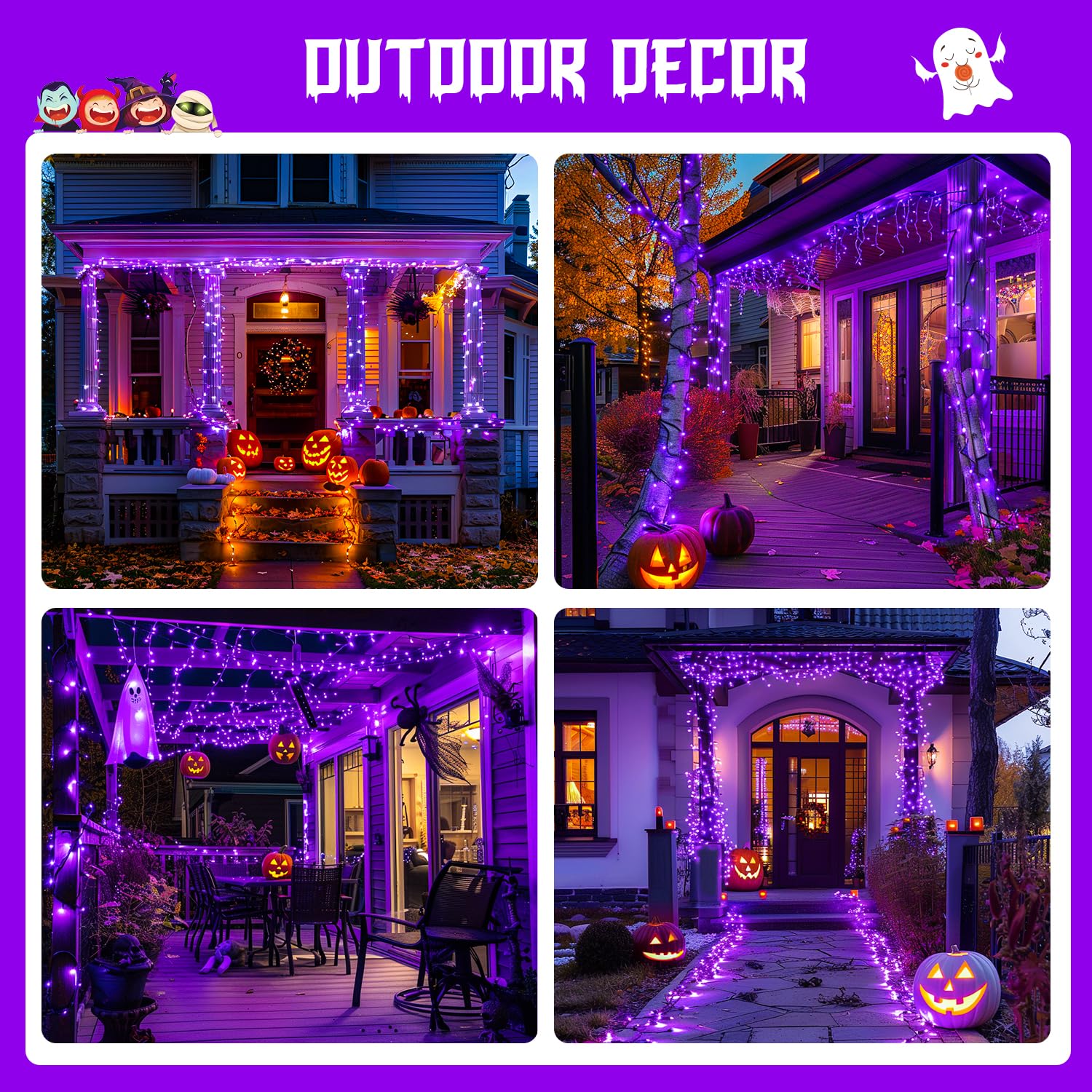 JMEXSUSS Purple Halloween Lights, 100 LED String Lights, 2 Pack, 33 FT, Waterproof, Indoor/Outdoor Decor, Model JMB-S-0100