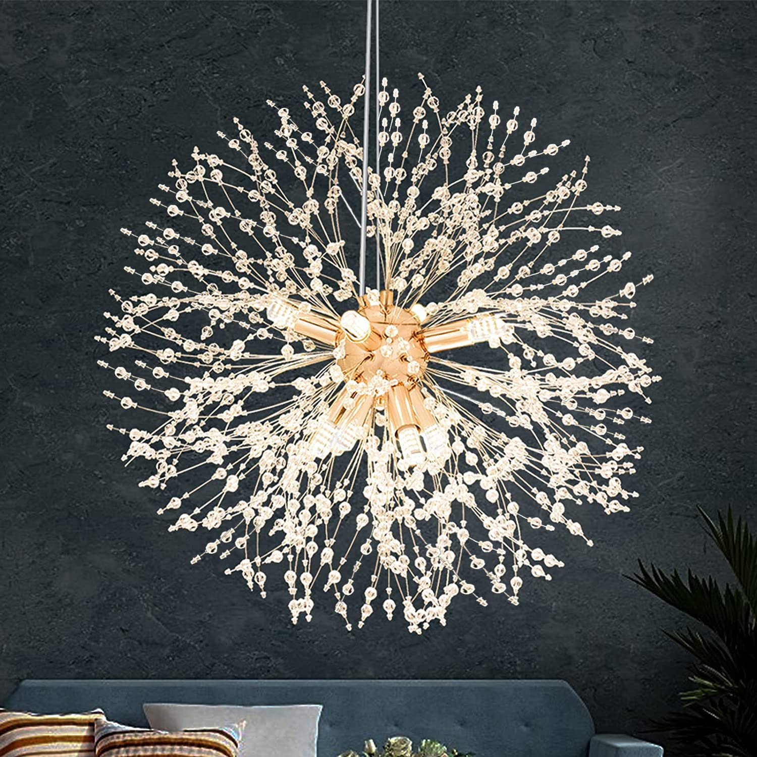 Sinerise Modern Crystal Chandeliers Firework, Crystal Light Fixture, Dandelion Chandelier (8-Light, Gold) For Foyer Hallway Entr