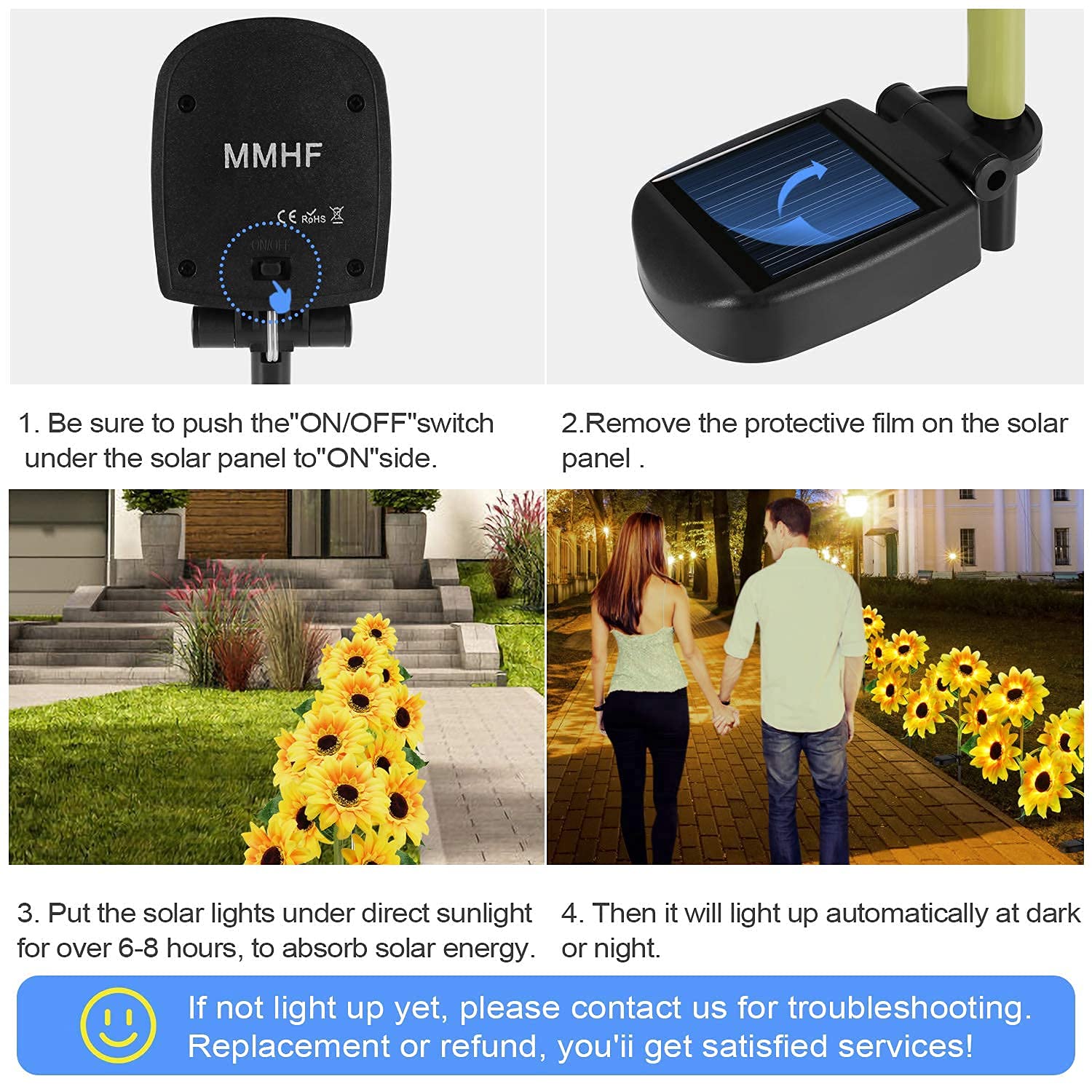 MMHF Solar Garden Stake Lights, LED Sunflower Design, Waterproof, 1 Pack