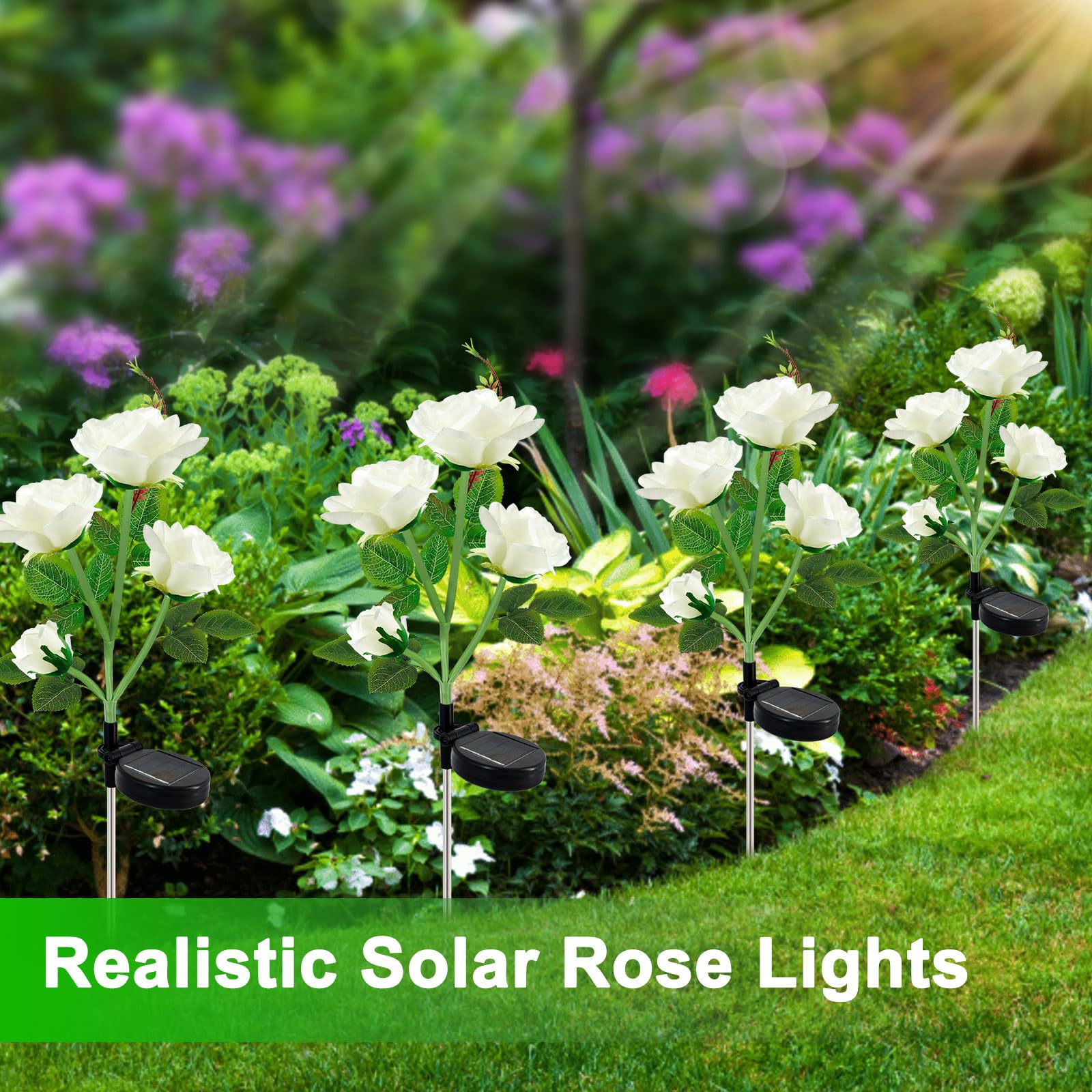 Yshengmian Solar Lights Outdoor For Garden Decor Waterproof - 2 Pack With 8 Rose Lights Decorative 7 Color Changing For Valentines Day Yard Patio Pathway Decoration