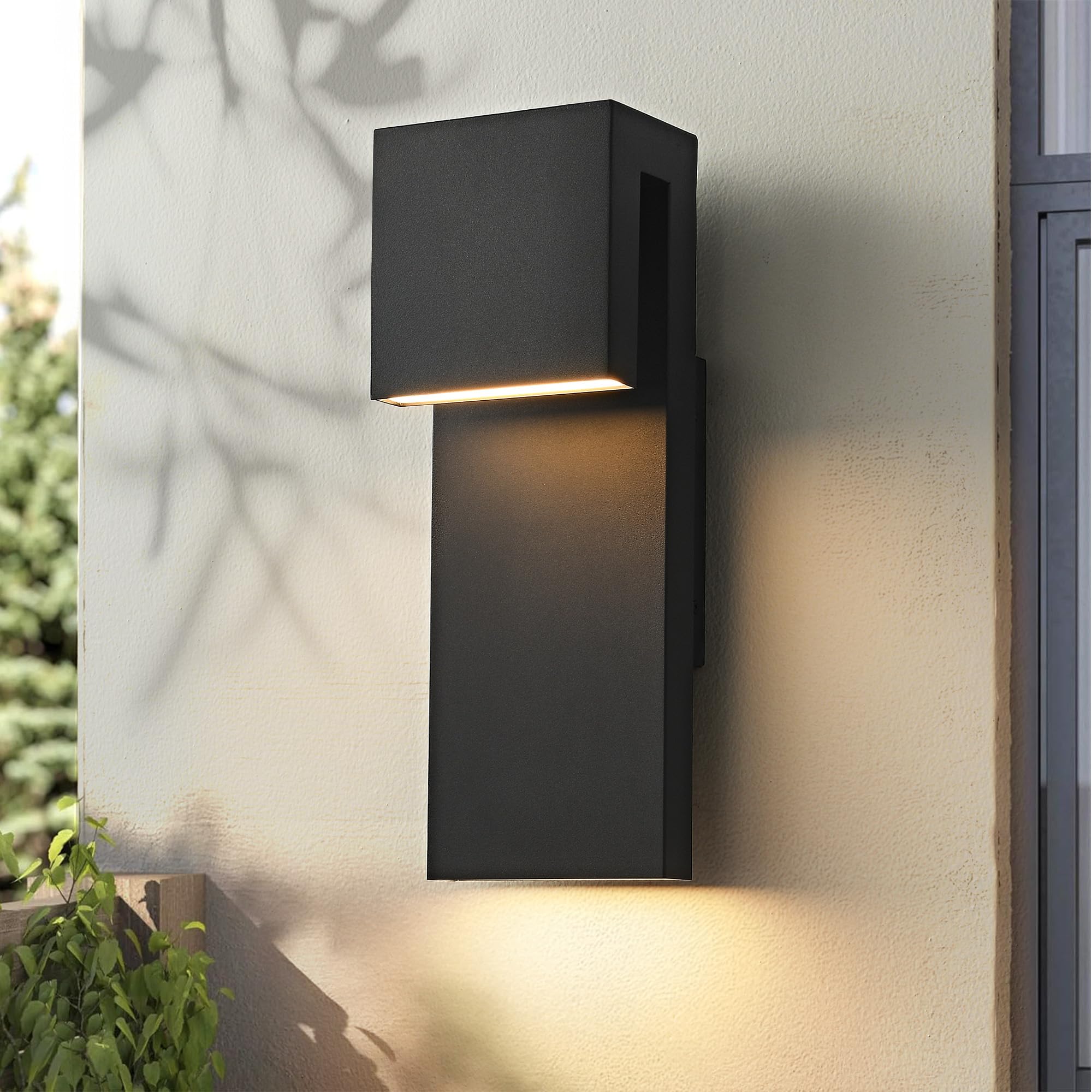 Modern LED Outdoor Wall Sconce 3000K 18W IP65 Waterproof Integrated LED Outdoor Wall Lights Anti Rust Black Porch Lights Exterior Lighting Outside Lights Fixture for Garage Balcony Backyard (1PACK)