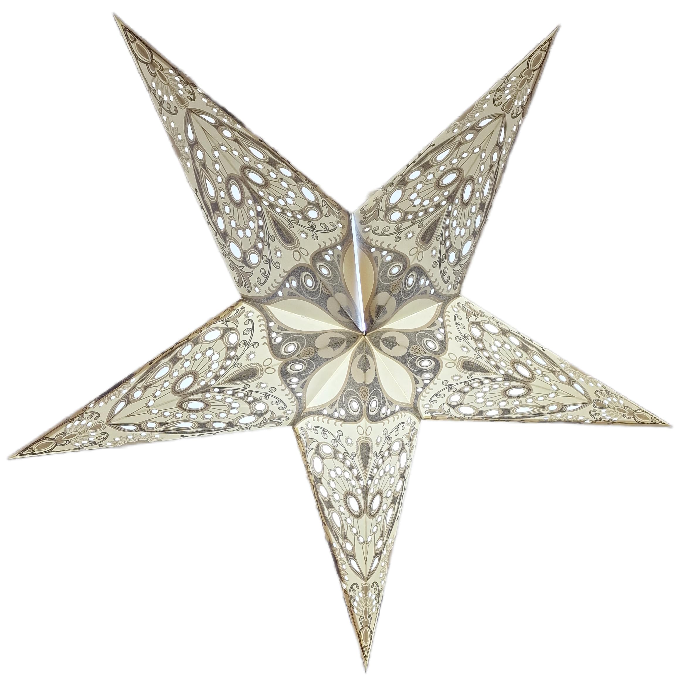 Yepsio Paper Star Lantern Lampshade, 60 cm, Hanging Decorations for Christmas, Wedding, Home, Party (Glitter White, Grey, Silver