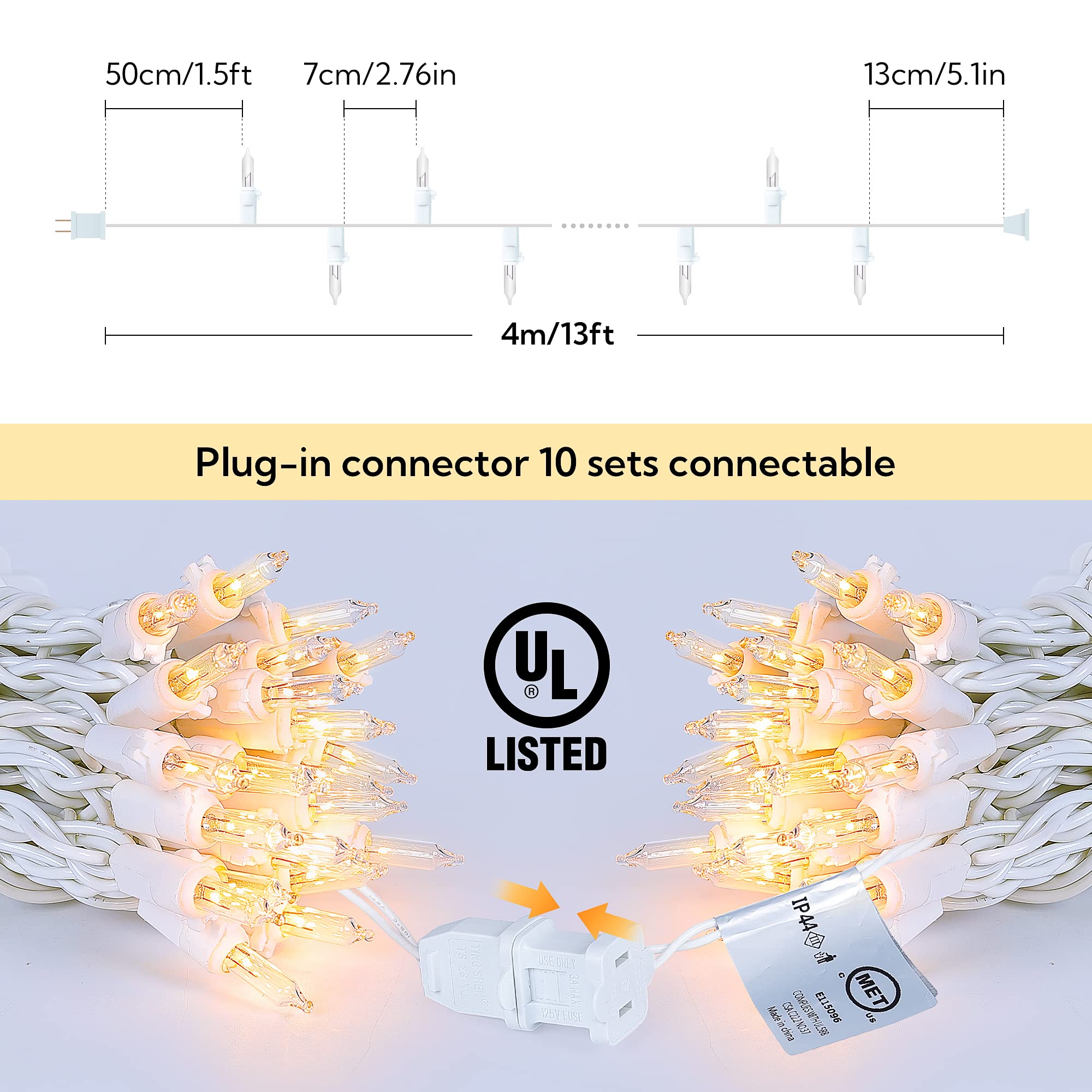 Mimigogo 50Ct Clear Christmas Lights, 13Ft Warm White Mini String Lights For Indoor Decor