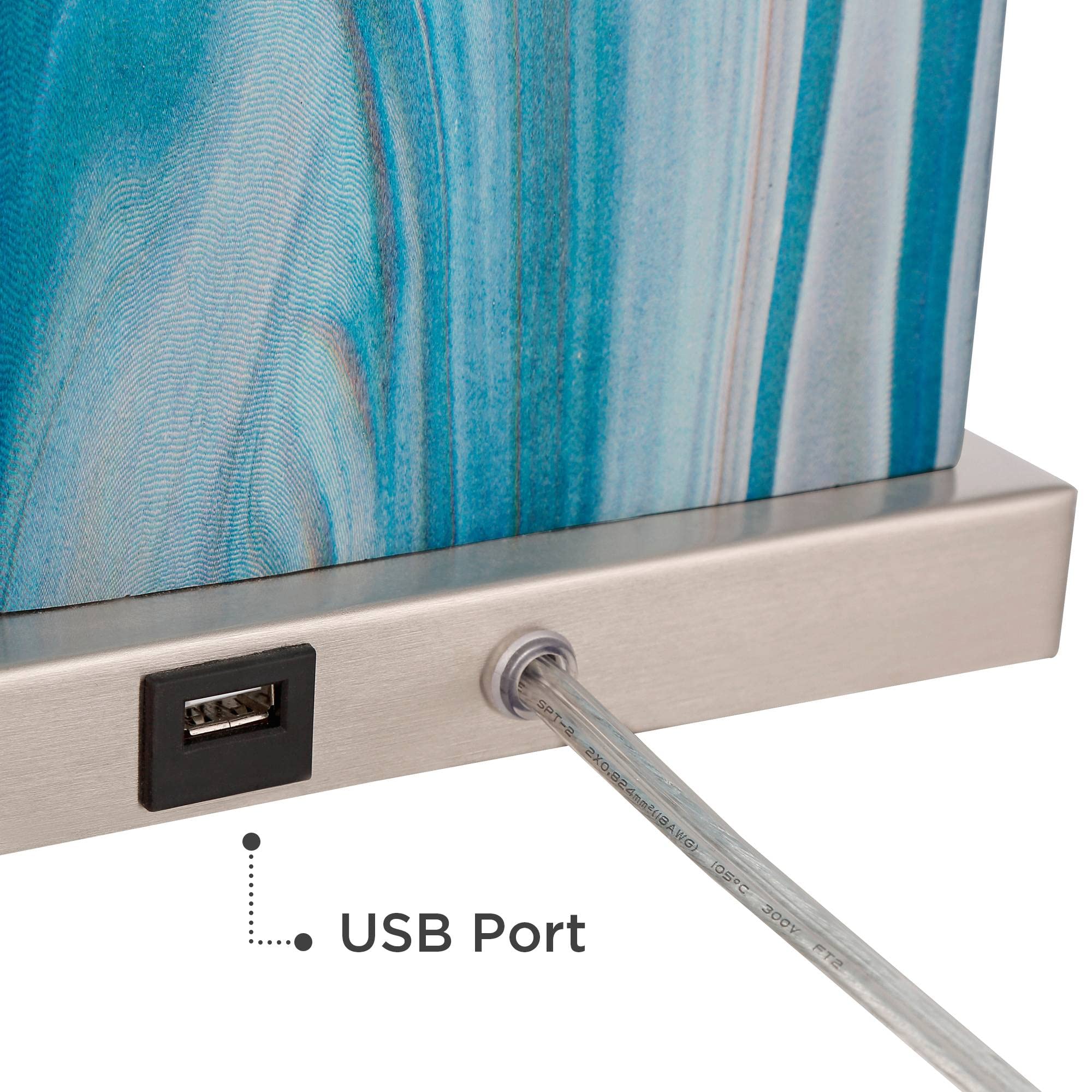 360 Lighting Connie Modern Table Lamps 25 Tall Set of 2 with USB Charging Ports Blue Faux Marble LED White Rectangular Shade for