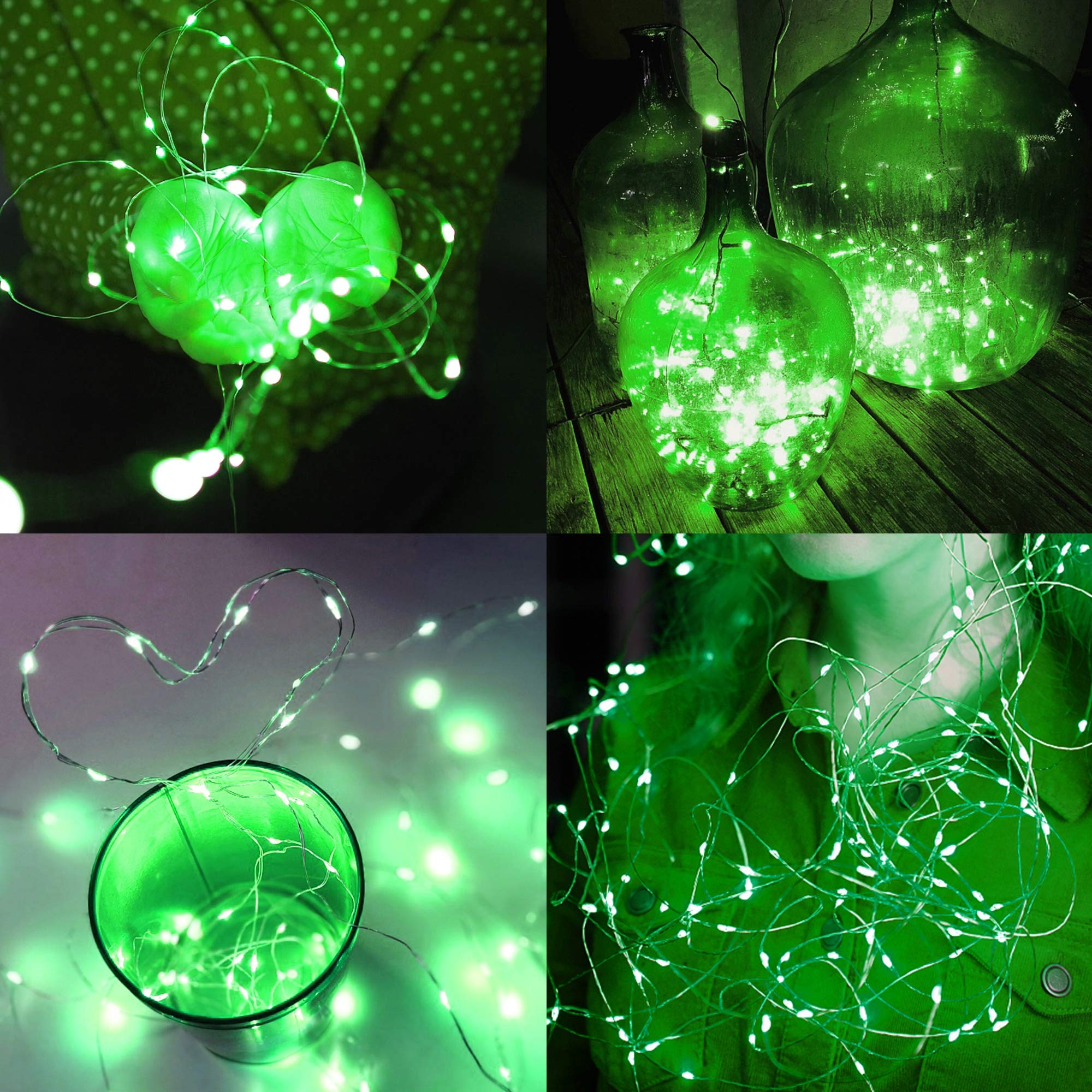 Twinkle Star 33FT 100 LED Silver Wire String Lights, St Patricks Day Fairy Lights Battery Operated LED String Lights for Christm