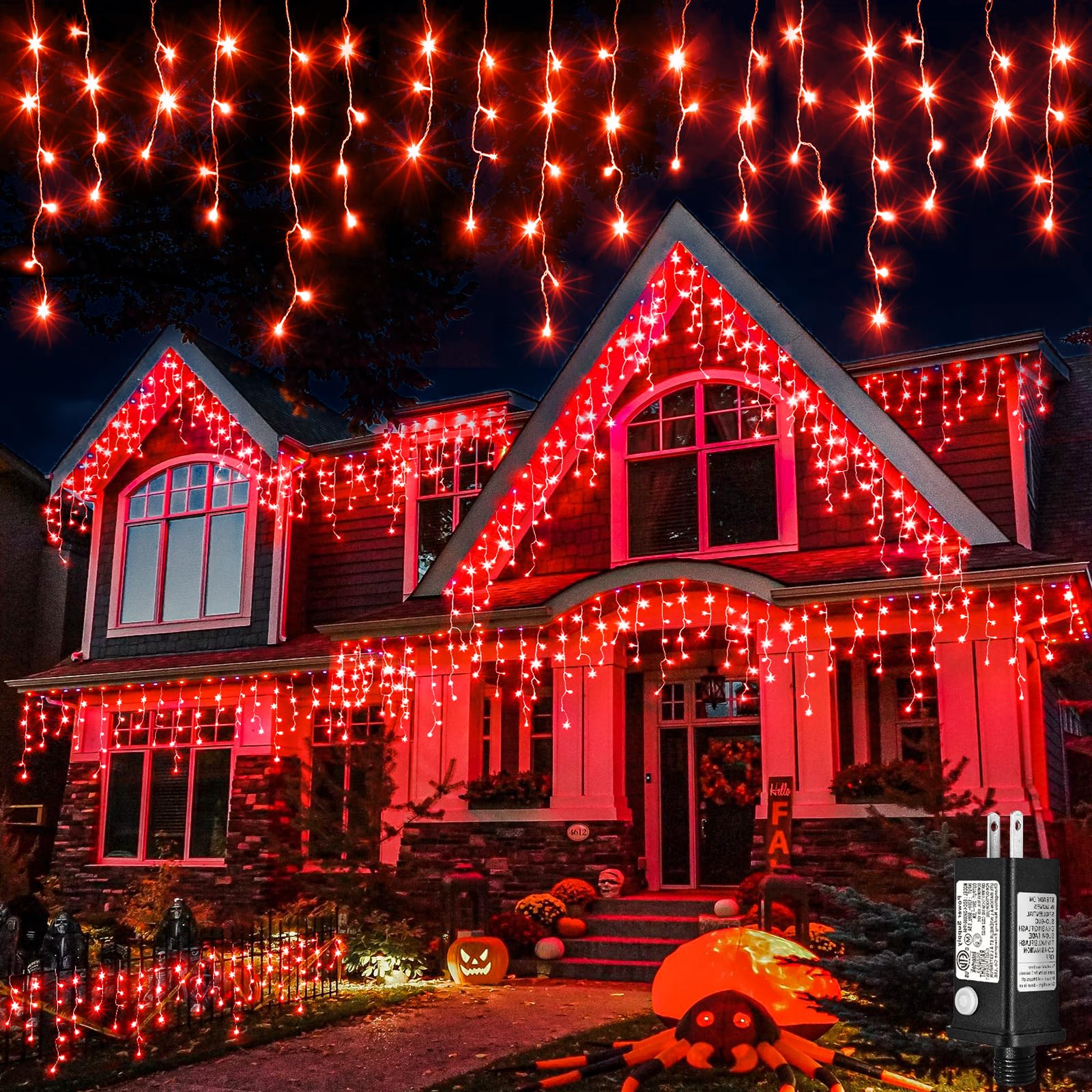 Einiiya Icicle Lights, 66ft 640 LED, Waterproof Red Christmas Lights, 8 Modes, Model BG-CL3M3-306L01