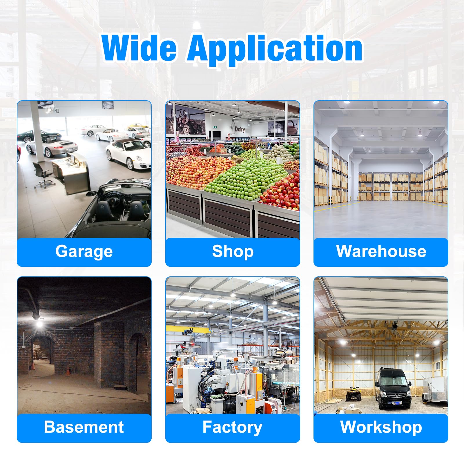 G Gjia High Bay Led Shop Lights For Warehouse Barn Factory, 5000K Daylight, 240W, 36000Lm, 100-277V, Dimmable 0-10V, Waterproof,