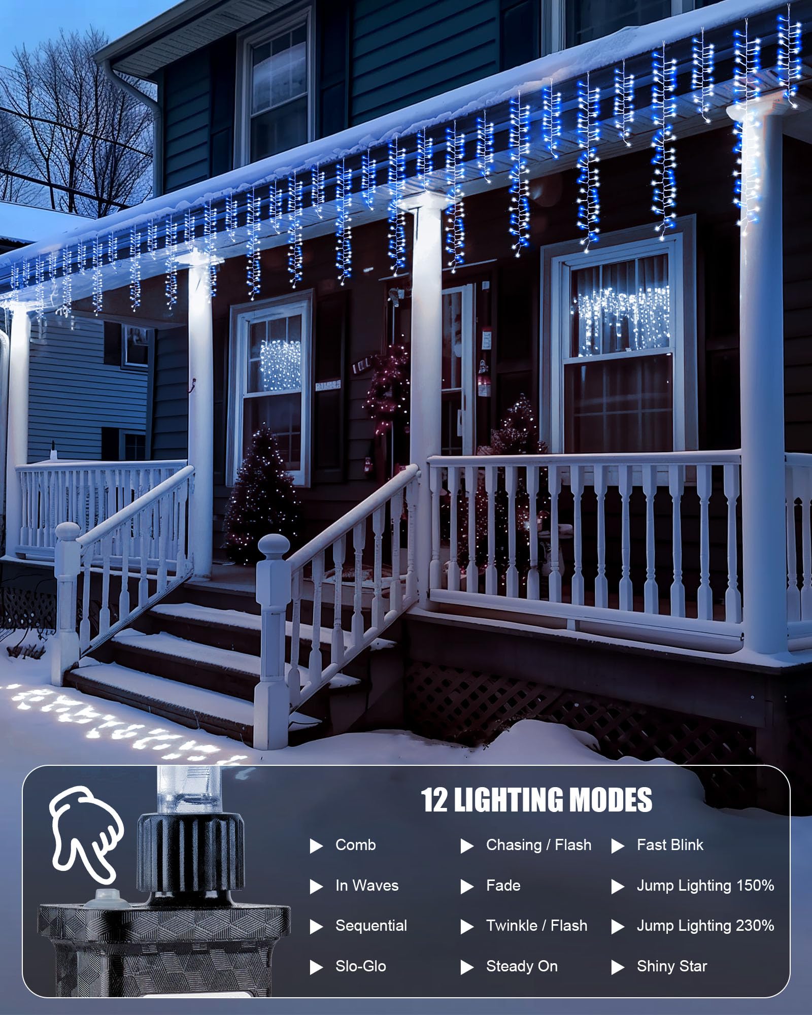 Brightown Cluster Icicle Lights For Outside, 20Ft 1125 Led Christmas Lights With 30 Drops, Icicle Christmas Lights Outdoor With