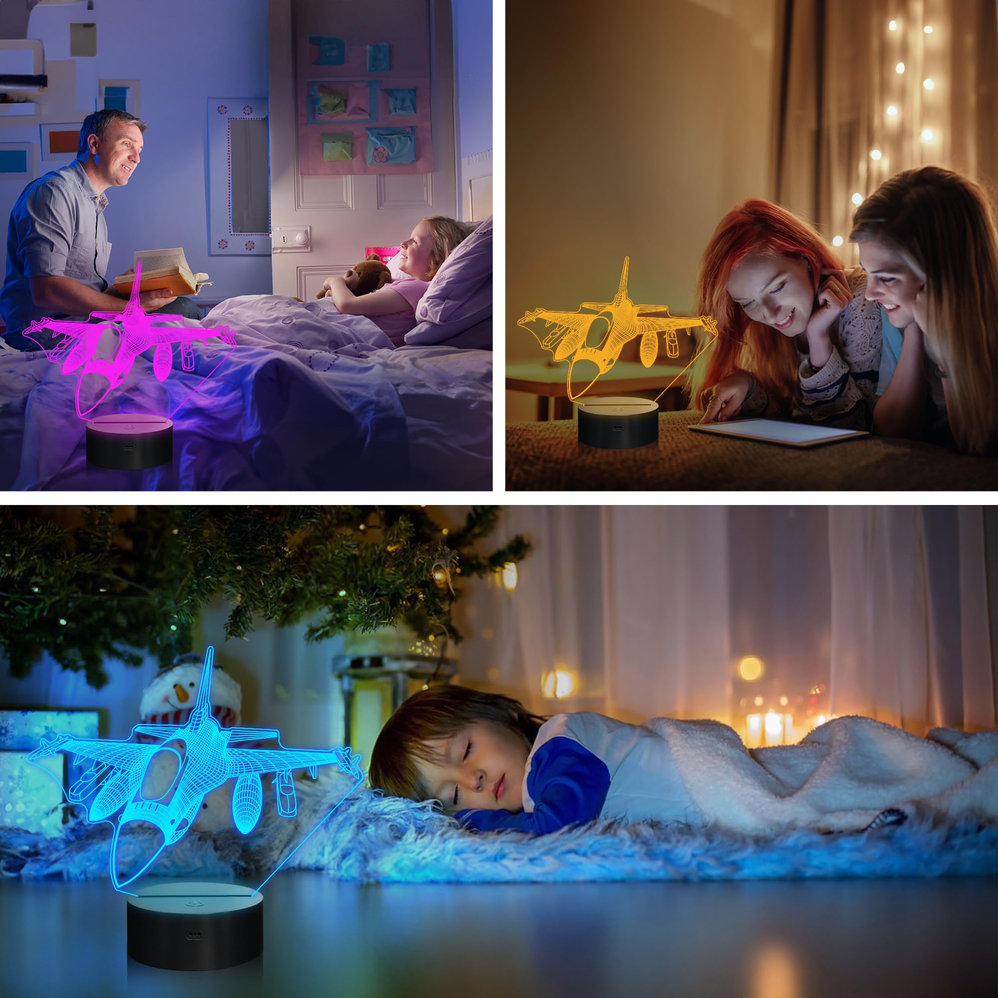OkiyiD Airplane Model Gifts for Boys Men Pilot, 16 Colors Airplane Night Light for Aviation Lovers Room Decor, F-16 Fighting Fal