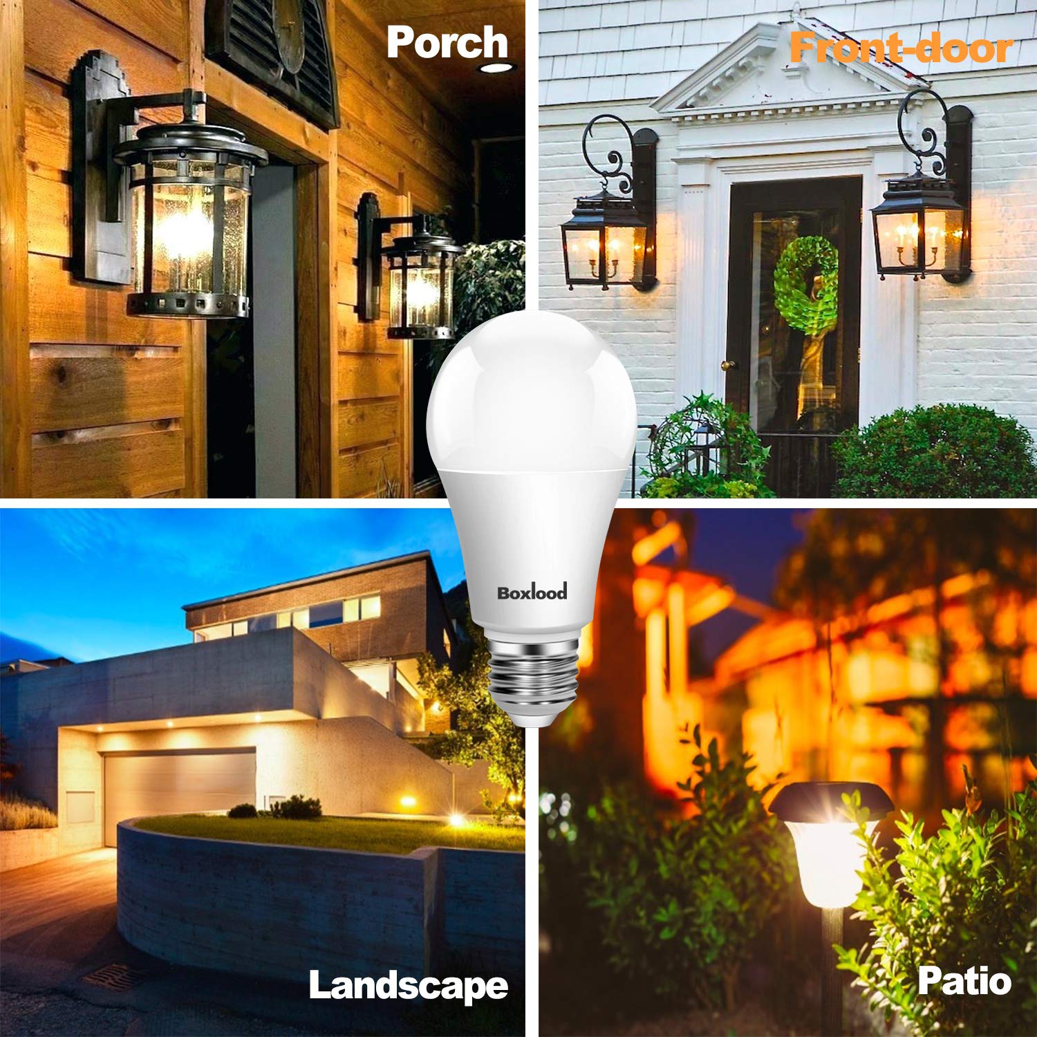 Boxlood Outdoor Dusk To Dawn Led Light Bulb (No Timer Required), Automatic On/Off Light Sensor Bulb, Built-In Photocell Detector