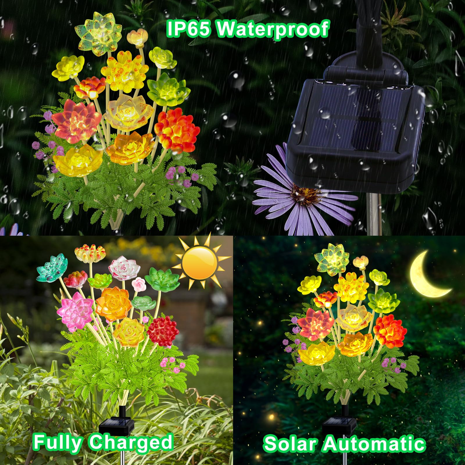 Kohlrabi Solar Garden Lights Outdoor  Upgraded 4 Pack Succulent Solar Lights  Gardening Gifts For Women  Succulent Plant Yard Decor Waterproof For Lawn Patio Pathway