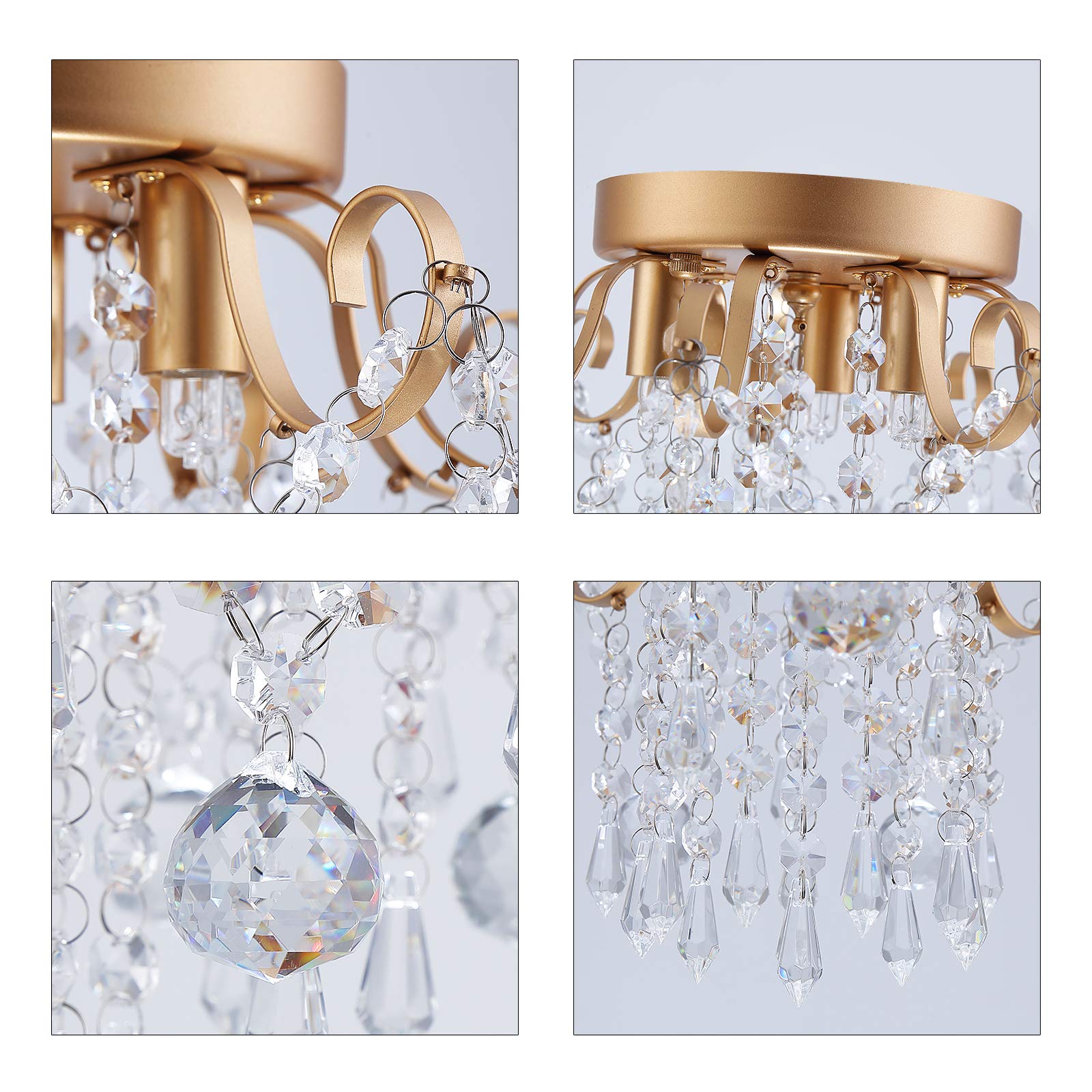 Q&S Small Chandelier - Modern Gold Mini Crystal Ceiling Light Fixture, 3 Lights, G9, for Bedroom, Hallway, Entryway