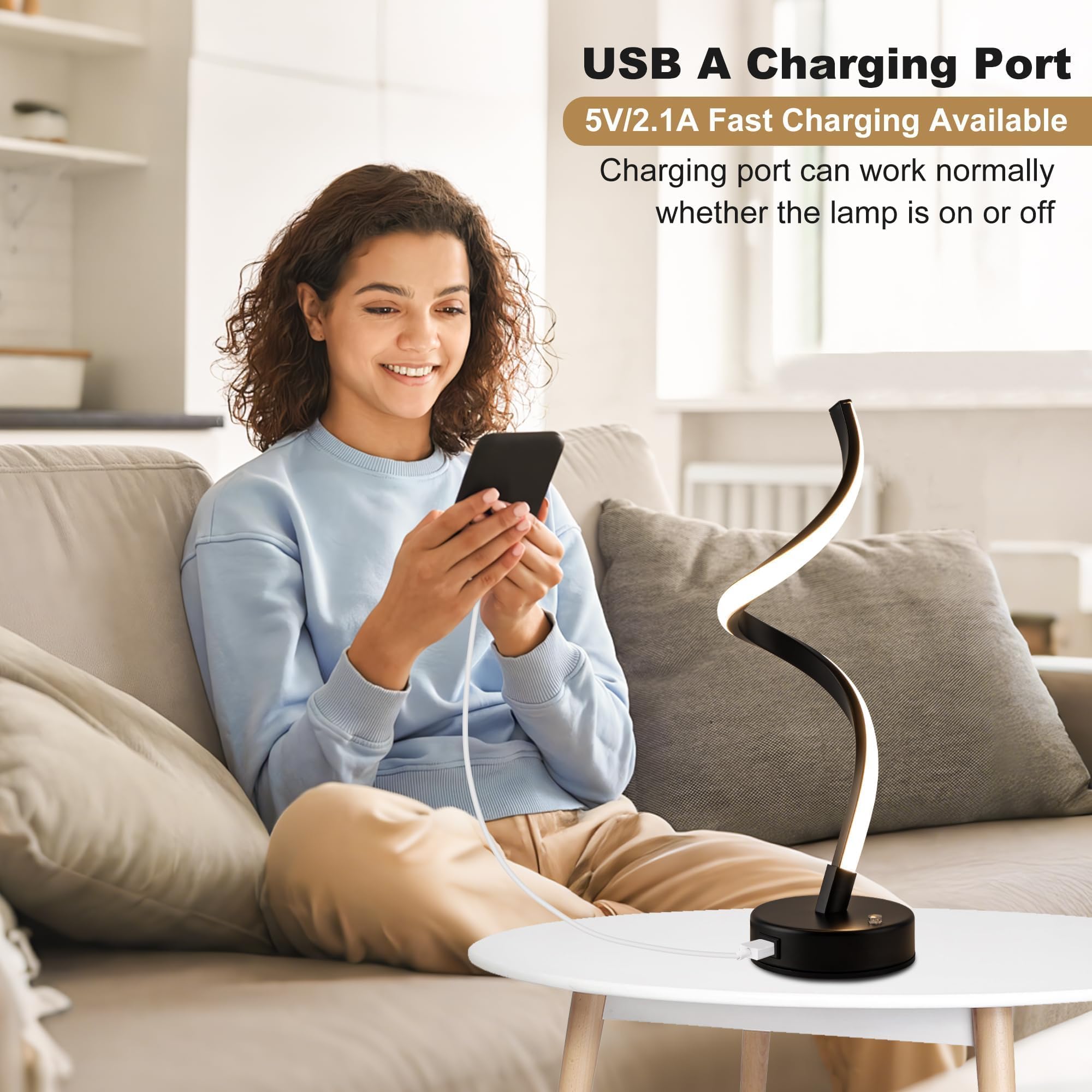 Adebime Spiral Led Touch Lamp - Adjustable Brightness Table Light For Bedroom, Living Room & Office, 3000K Warm White, Black