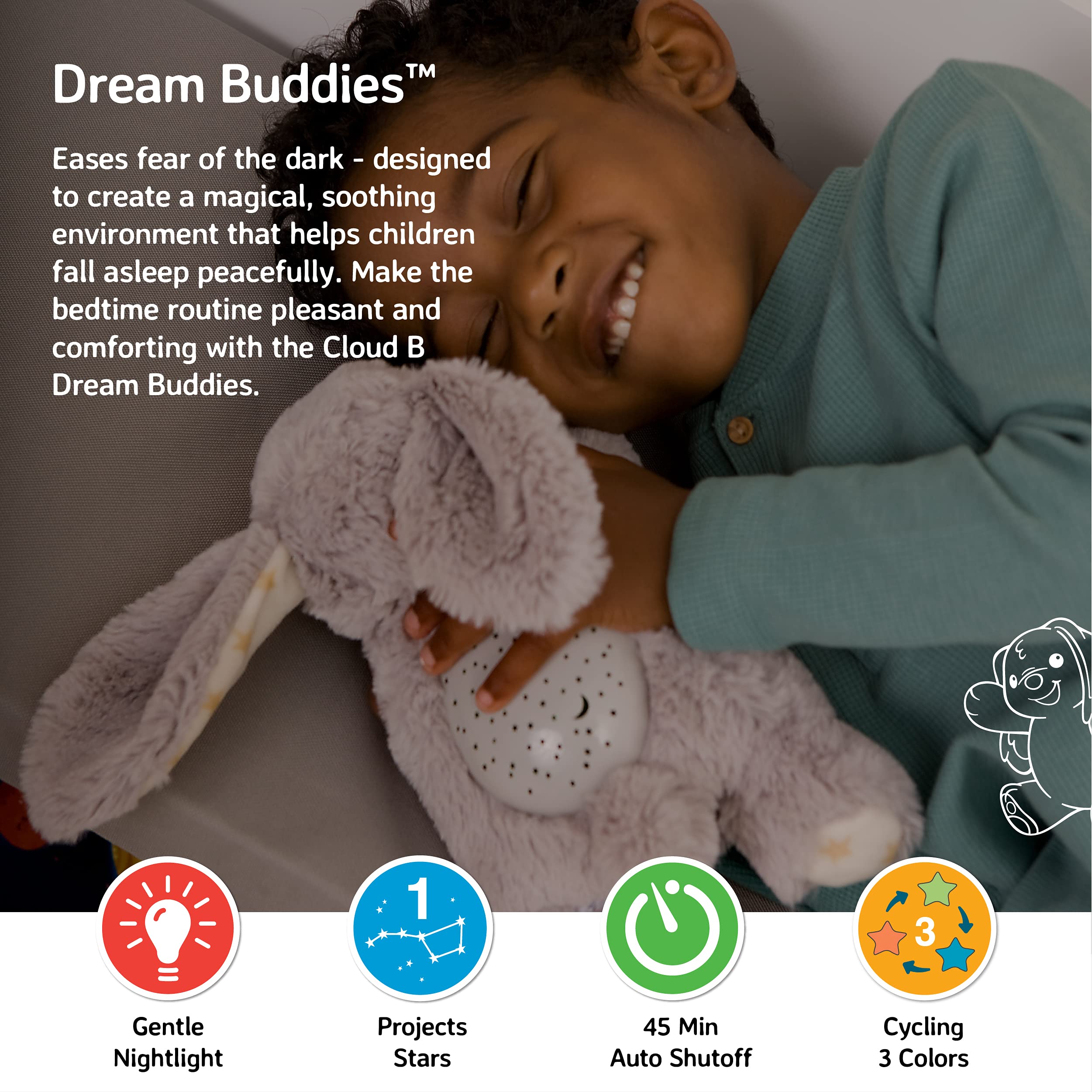 Cloud B Calming Mini Nightlight Star Projector | Gentle Brightness | 3 Colors | 1 Constellation | Auto-Shutoff | Dream Buddies Benny The Bunny
