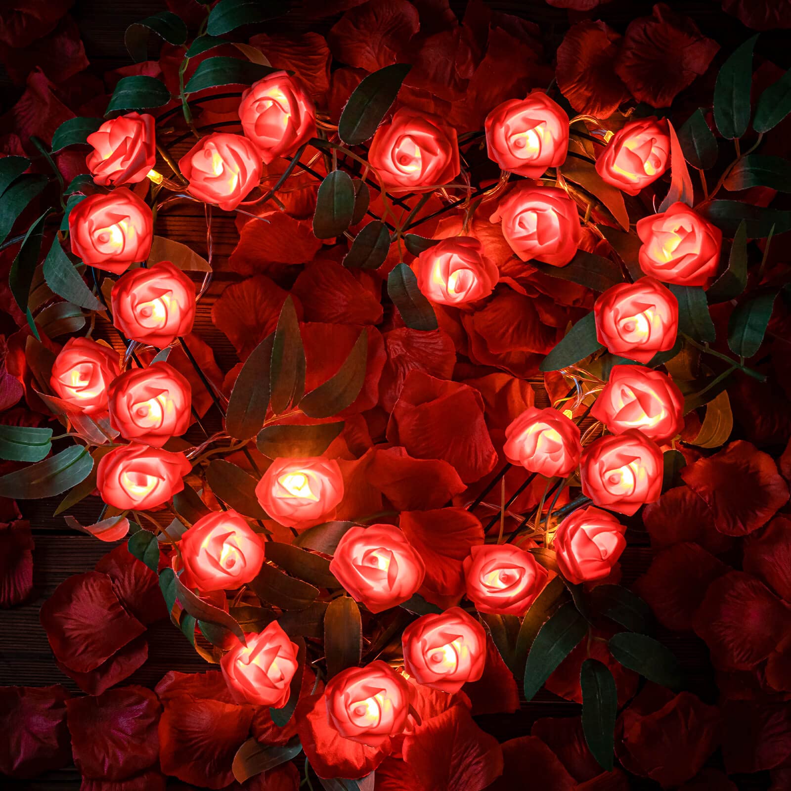 Rose Flower String Lights, 20 LED Battery Operated Romantic Red Pink White Rose Lights, 10Ft Artificial Flowers Garland Led Ligh