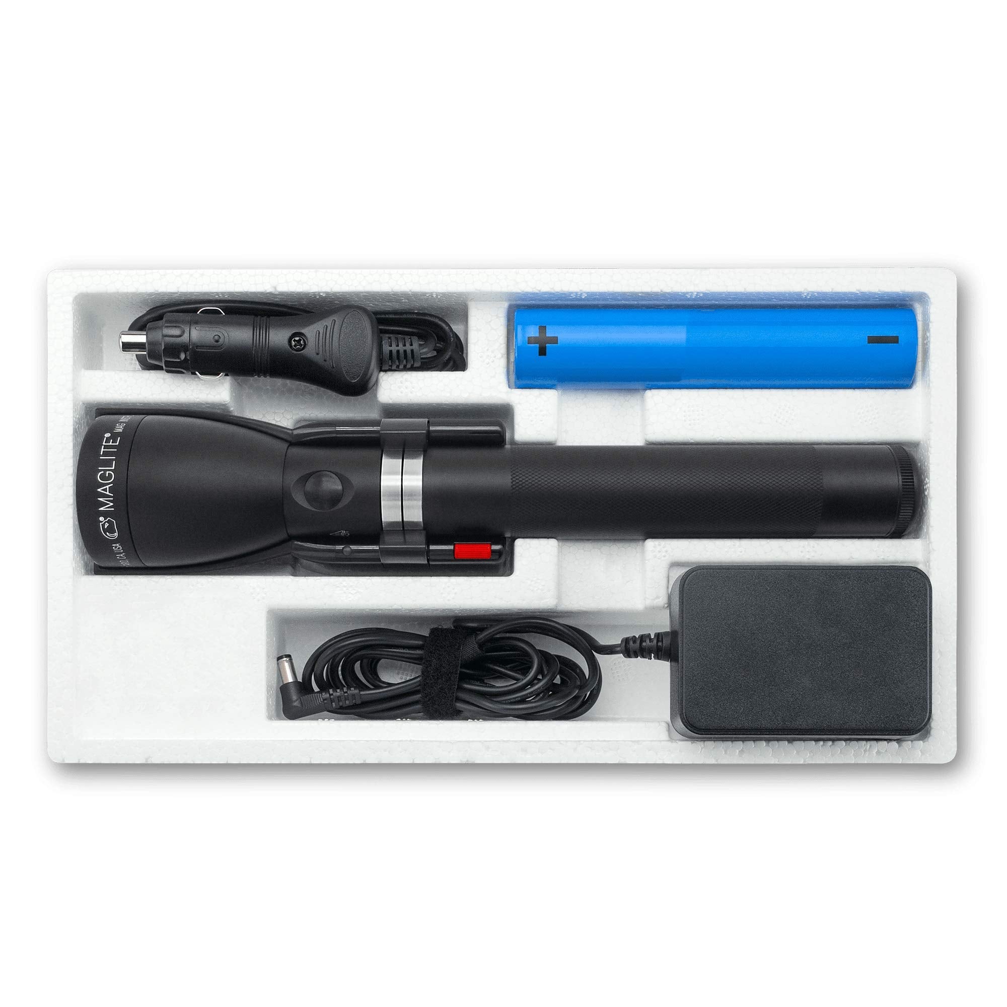 MagLite Rechargeable LED Flashlight ML150LRX-1019, 10.7" Aluminum, Black, 12V DC Adapter/120V AC Converter