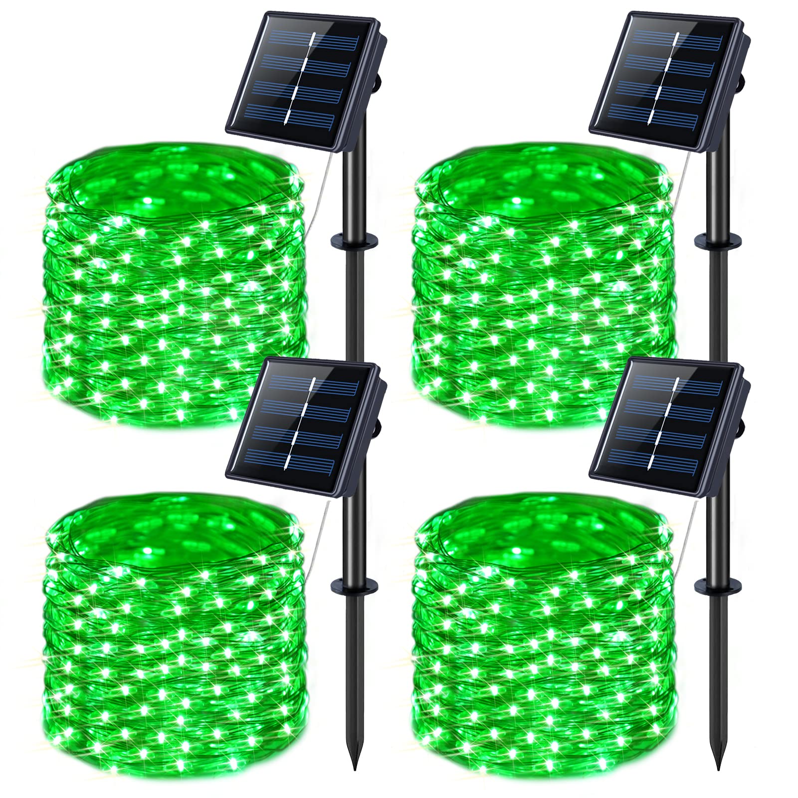 JMEXSUSS Solar Fairy Lights 100 LED Copper Wire 33ft Green 4 Pack Waterproof Outdoor Decor for Patio Garden Christmas Halloween