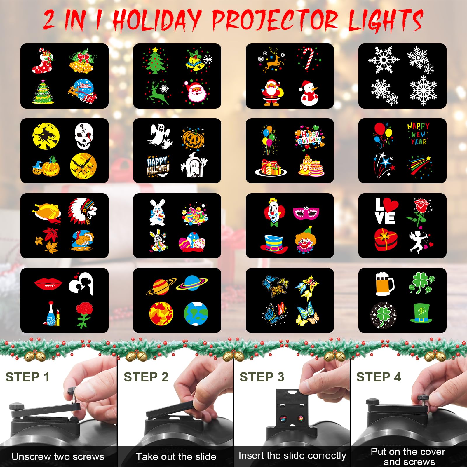 Mueisytp 15W Valentine Decorations Projector Lights - HD 16 Patterns, Black, Outdoor/Indoor Use, Model pro15