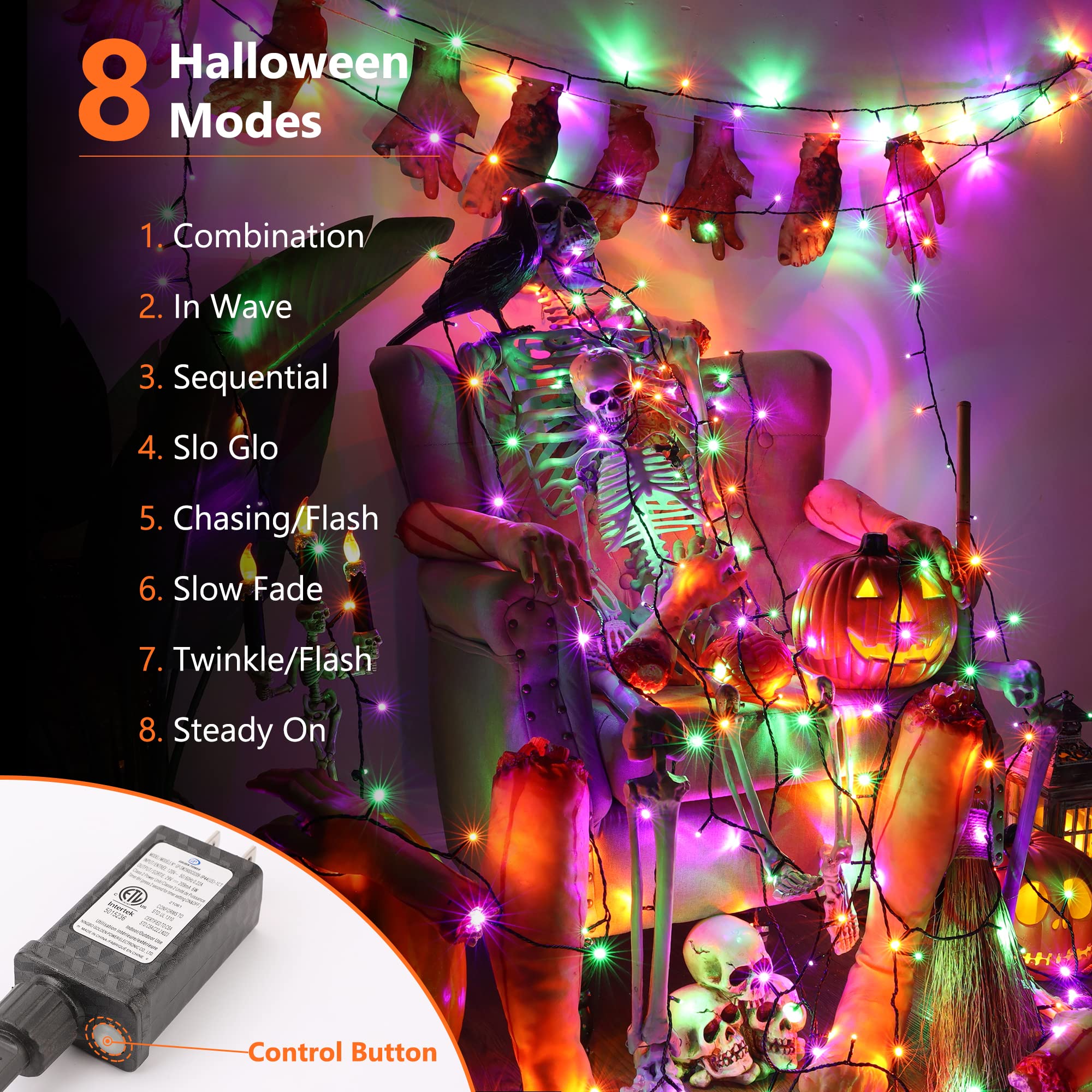 Brizled Mini Halloween Lights, 78.74ft 240 LED String Lights Connectable, 8 Modes Outdoor Halloween Lights, Halloween Tree Light