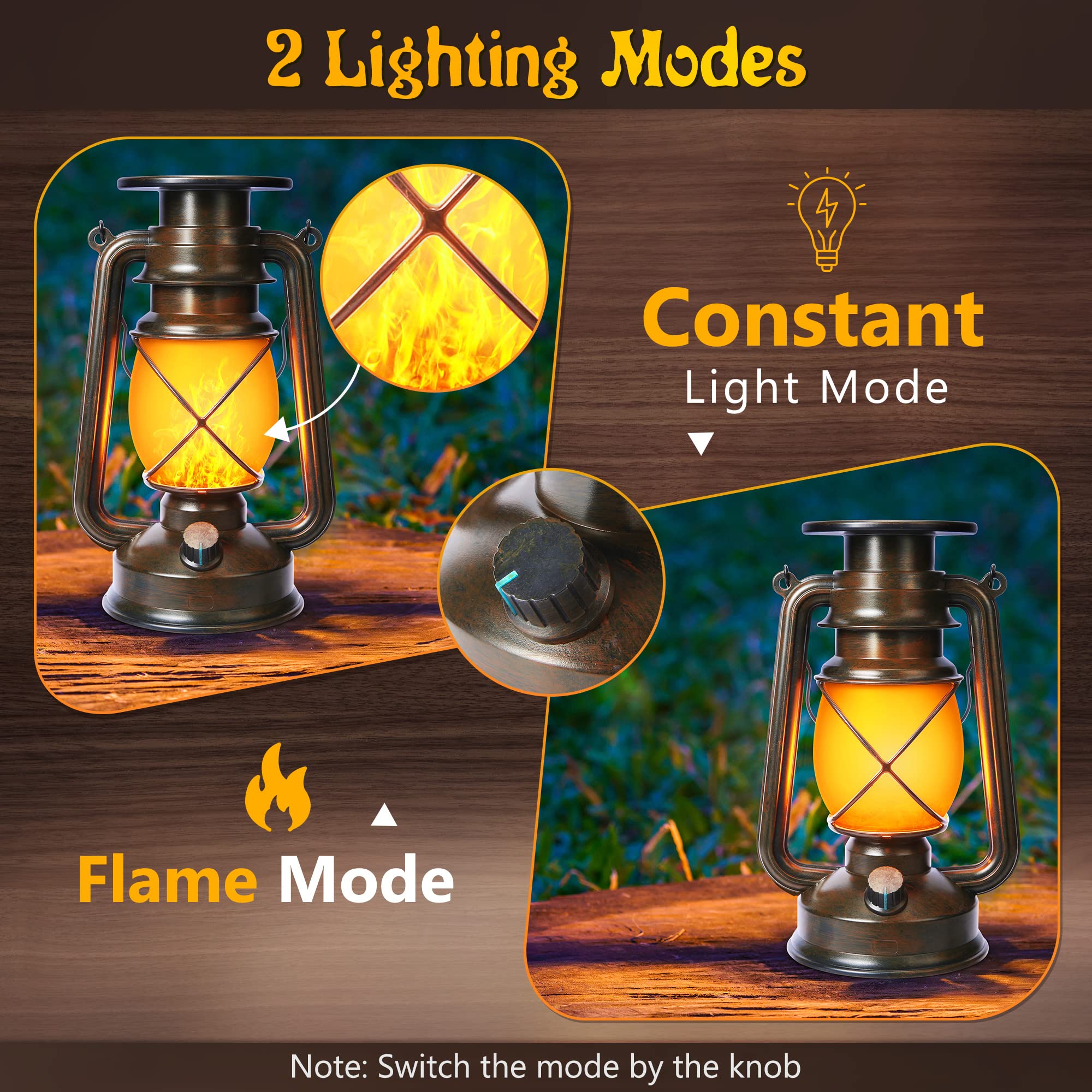 Toodour Solar Lanterns 2 Pack - Waterproof Vintage Lights with Flickering Flame, Warm White, Outdoor Decor for Camping and Yard