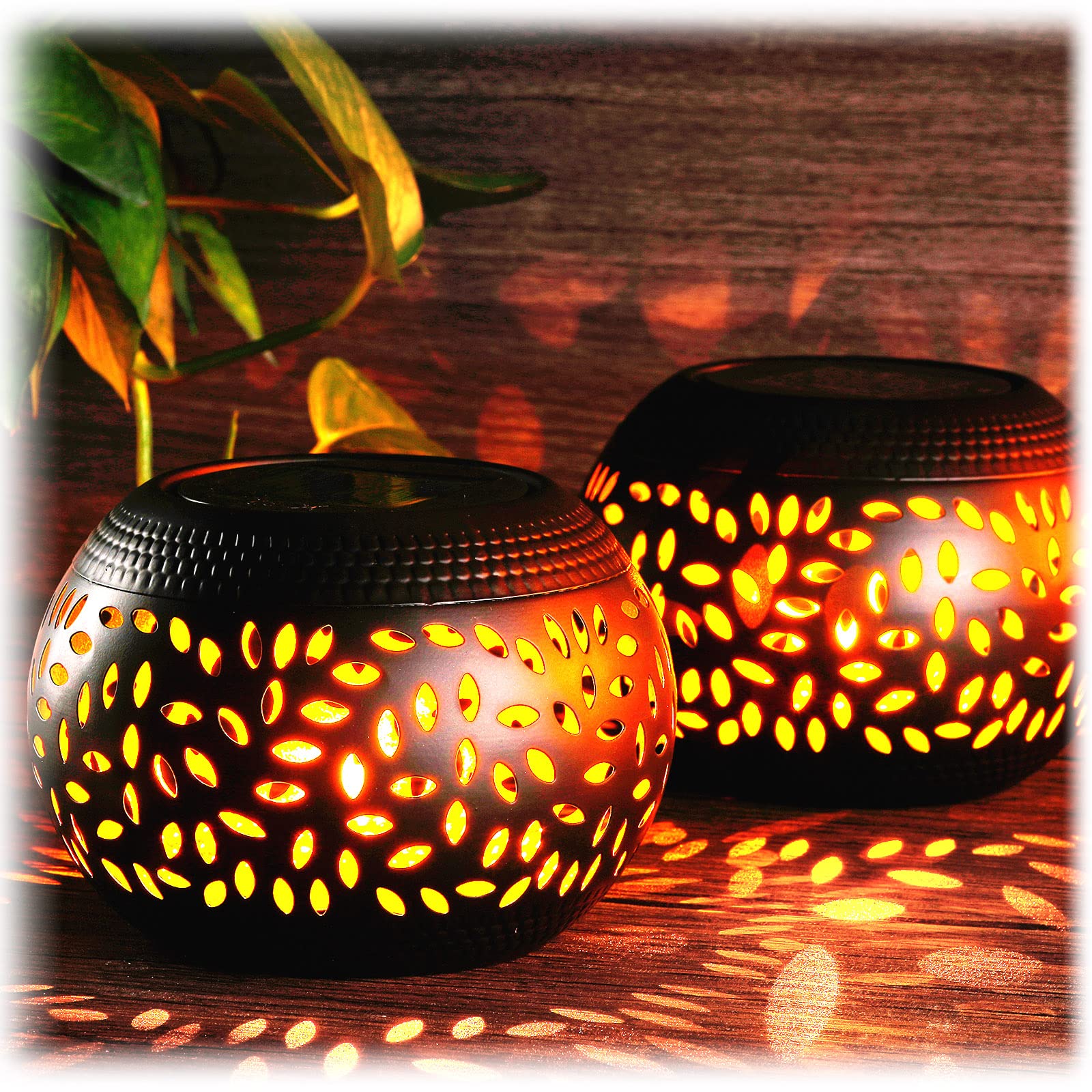 Reginary Solar Table Lantern - Waterproof Flickering Flame LED Light, Black, Decorative for Outdoor/Indoor Use