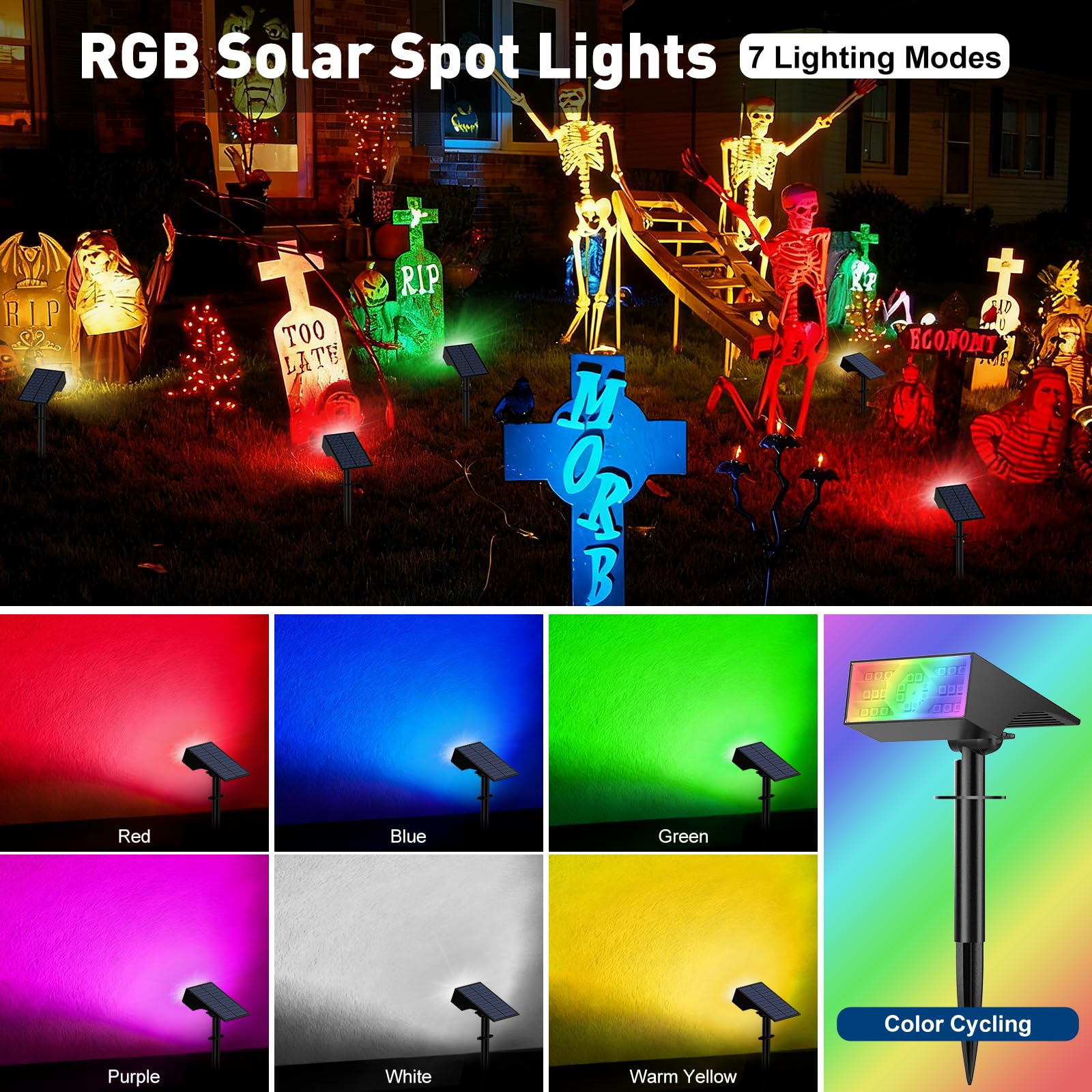 Katipeal Solar Color Changing Rgb Spot Lights Outdoor  10 Pack/7 Lighting Modes Multicolor Outdoor Lights For Yard Waterproof Ip68  Halloween Christmas Solar Landscape Powered Lights Garden Pathway