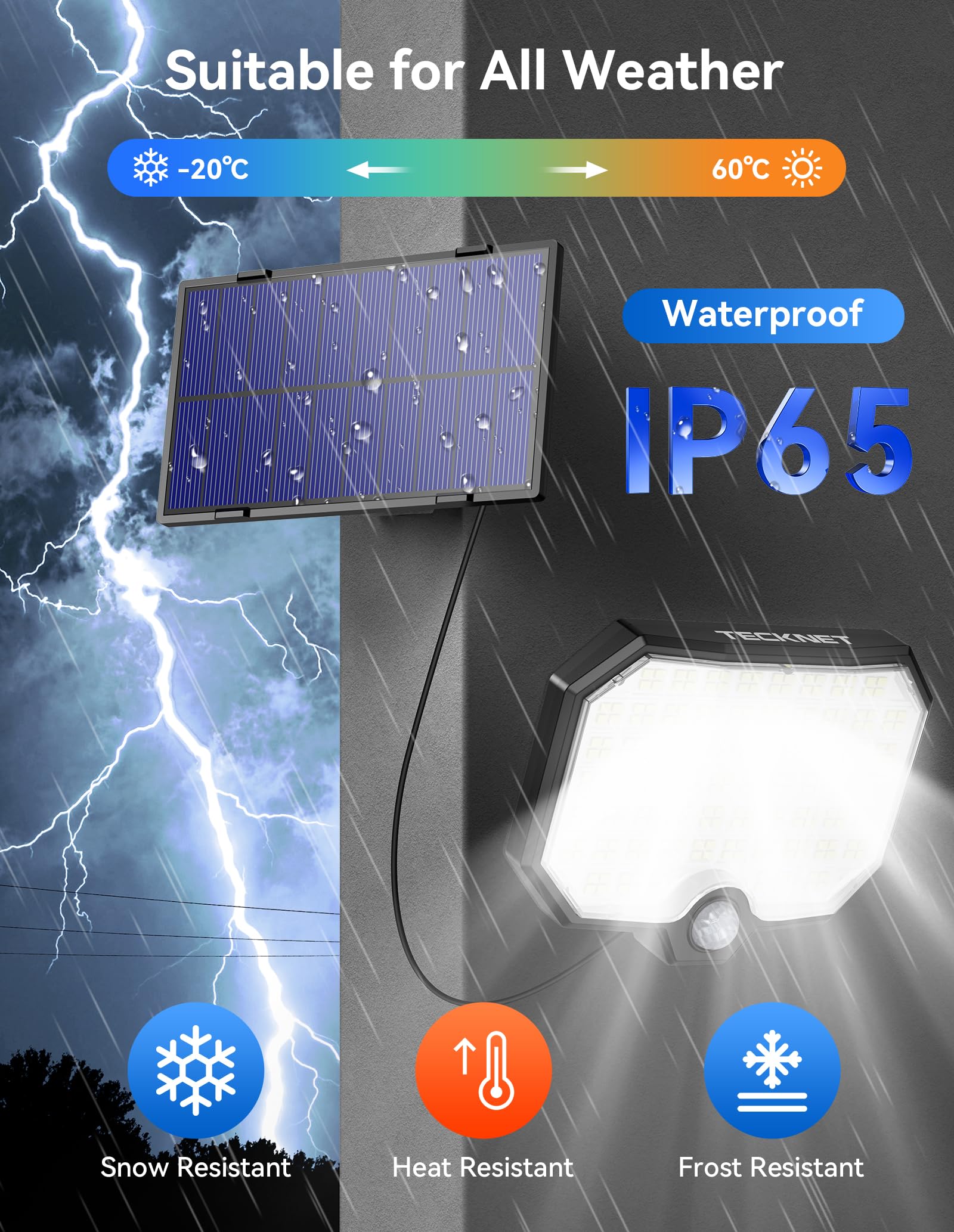 Tecknet Solar Outdoor Lights, 2500Lm Led Flood Lights With Remote Control Solar Motion Sensor Lights With 3 Modes, Ip65 Waterpro