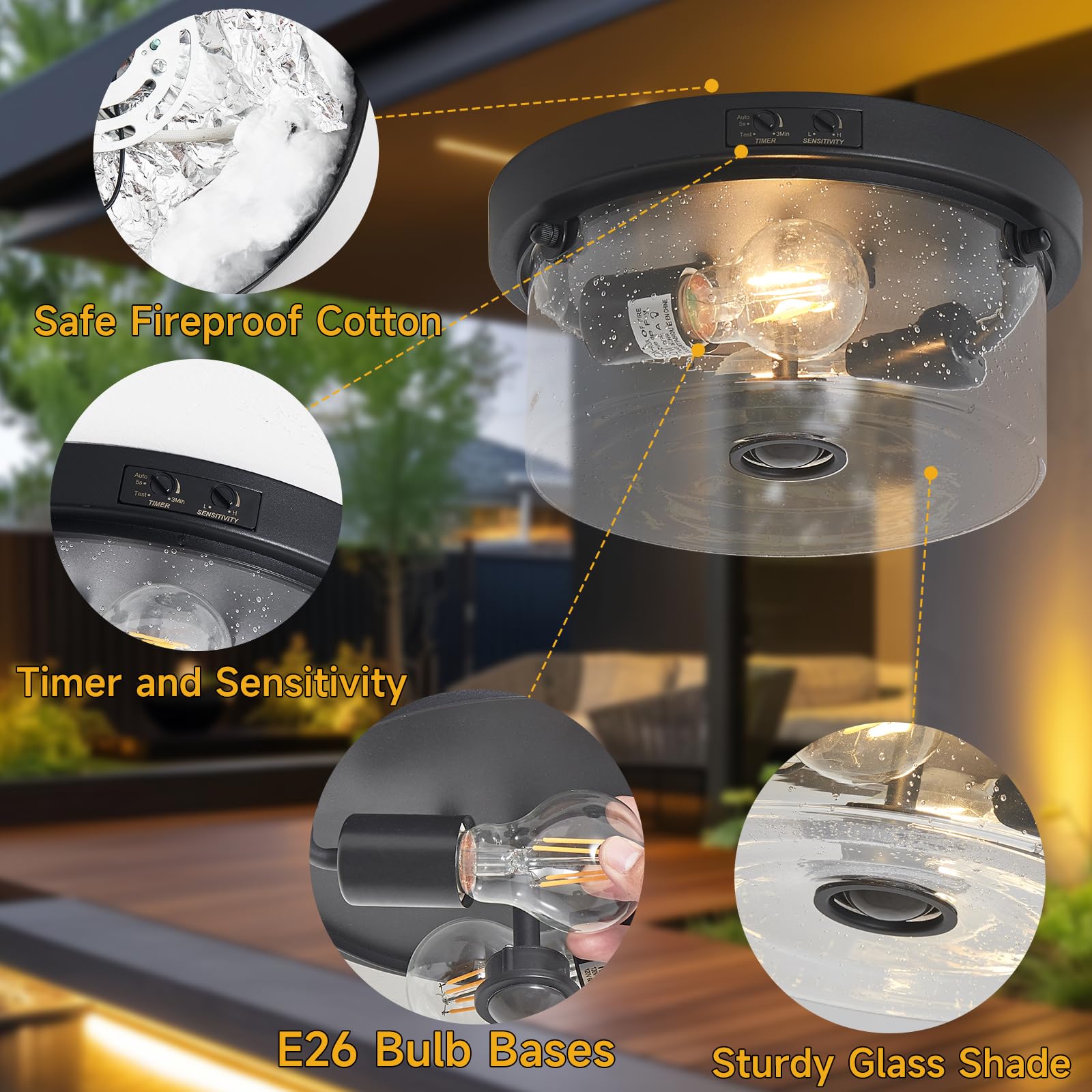 Yisuro Modern Dark-Round LED Outdoor Ceiling Light Fixture, 3 Modes, Motion Sensor, Porch, Garage, 1 Inch (Compact)