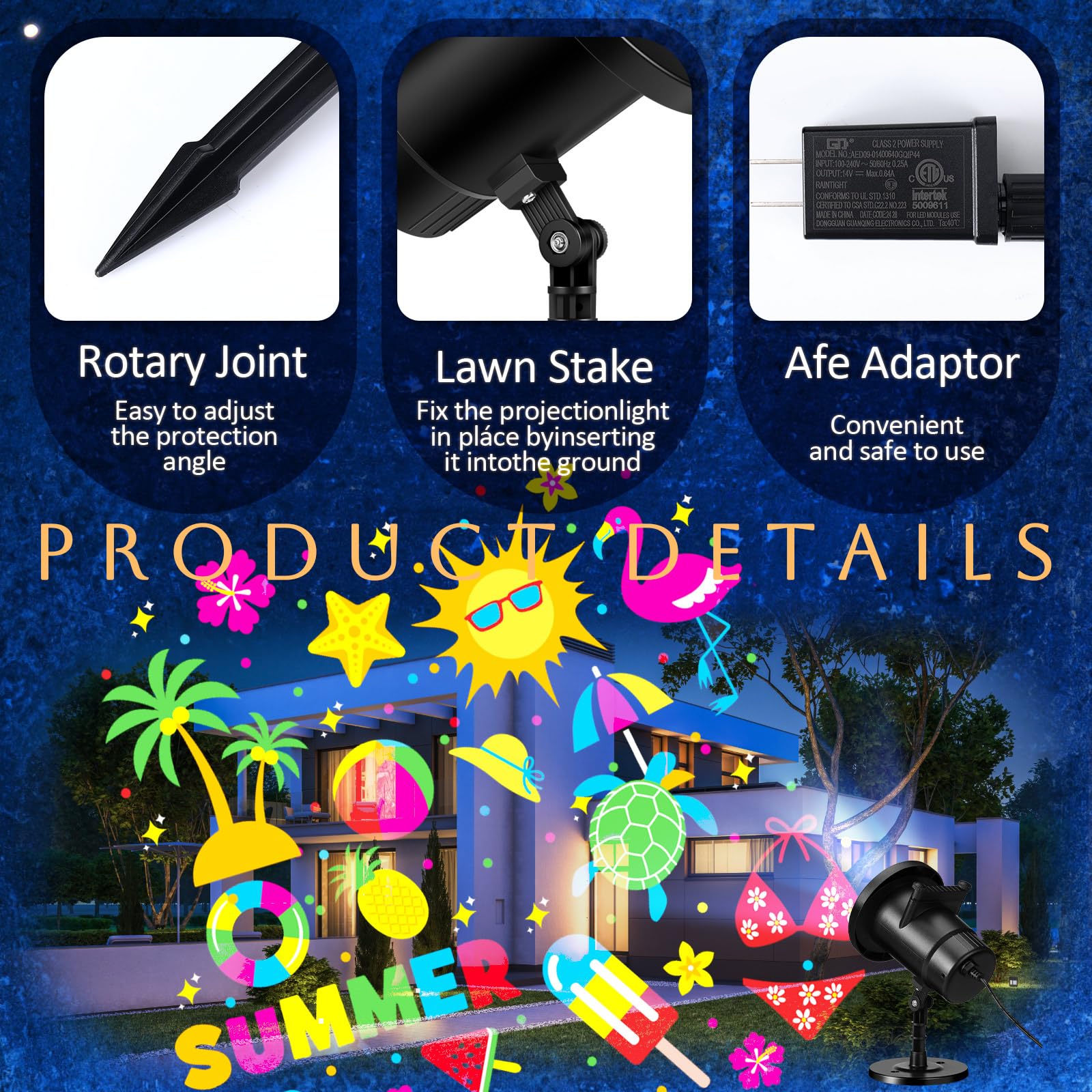 Lingvee Holiday Projector Light LED, Waterproof Landscape Lamp, Model LET-Lingvee-0187, Black Body