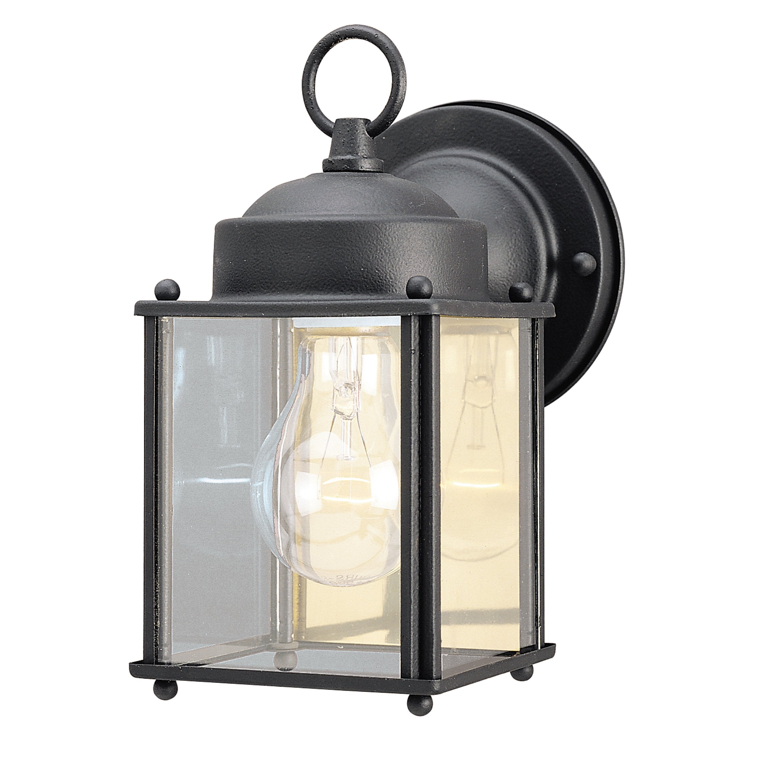 Westinghouse Lighting One-Light Exterior Wall Lantern, Steel, Textured Black Finish, Clear Glass Panels, Model 6697200, 1 Pack