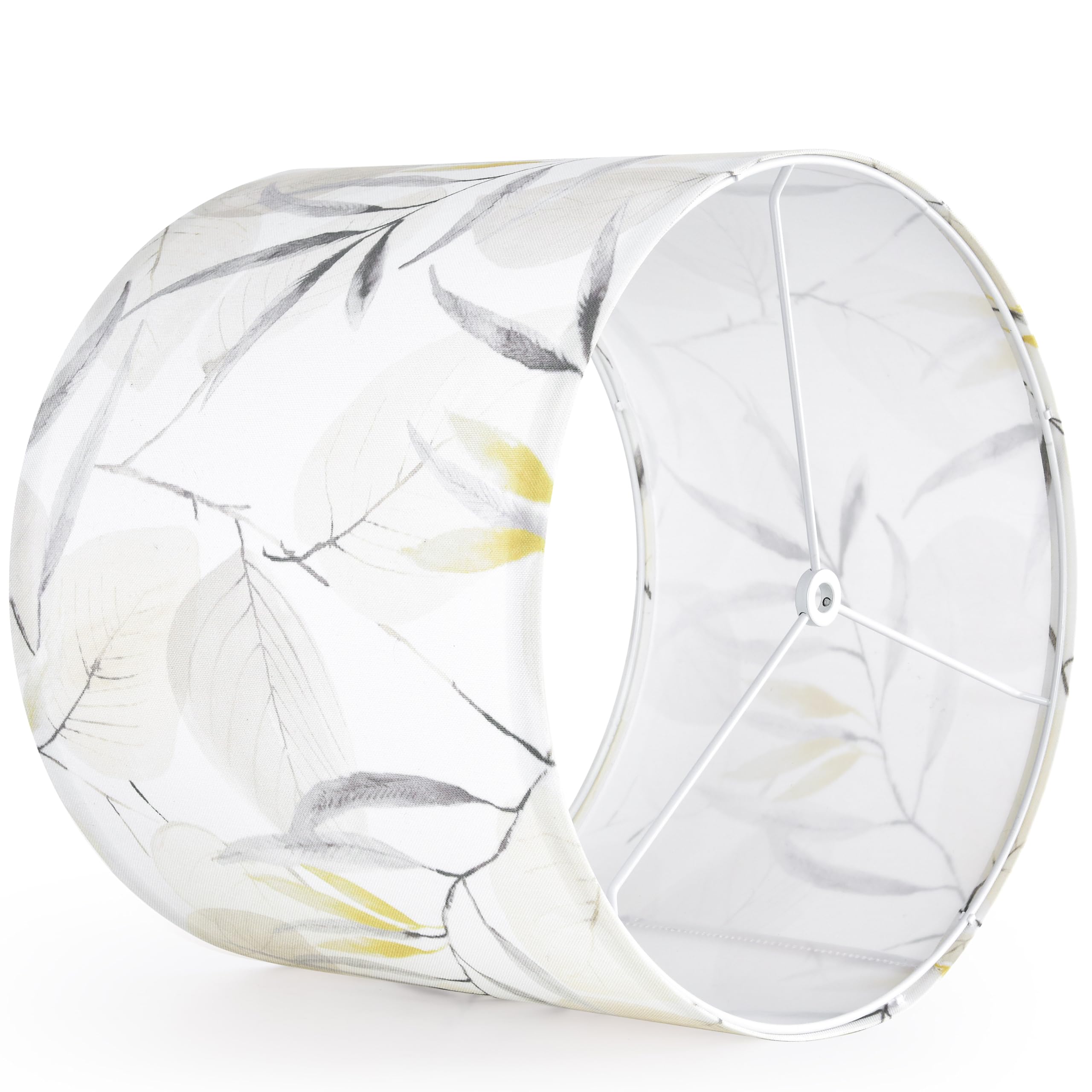 Set Of 2 Large Drum Lampshades Printed Lamp Shades - 16'' X 16'' X 12'' - Ideal For Table & Floor Lamps Natural Linen- Hand Craf