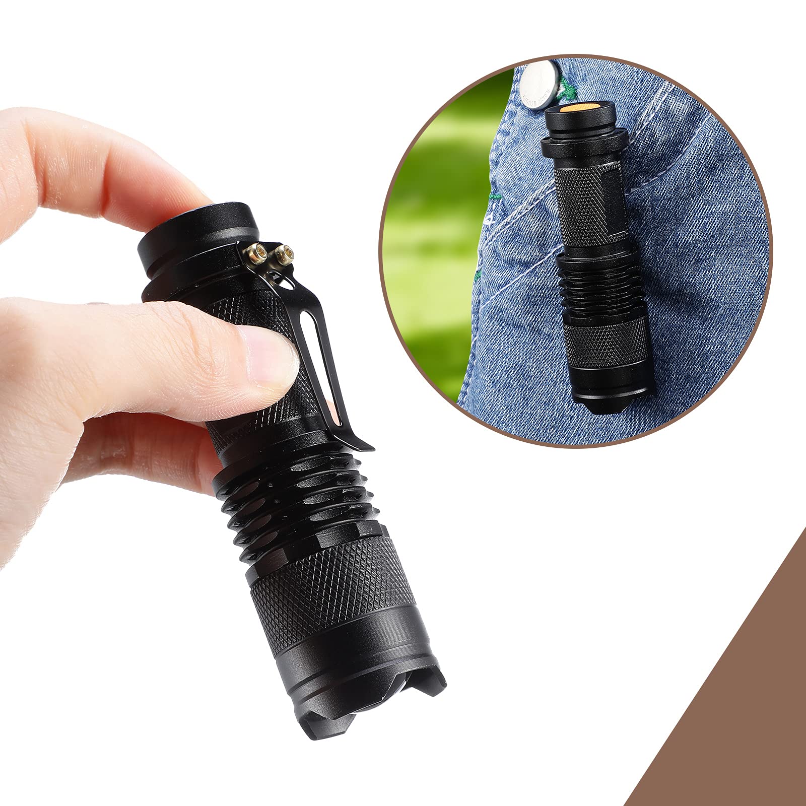 Mudder Mini Flashlight 10 Pack LED 3 Mode Adjustable Handheld Aluminum Black Model Mudder-t-5048