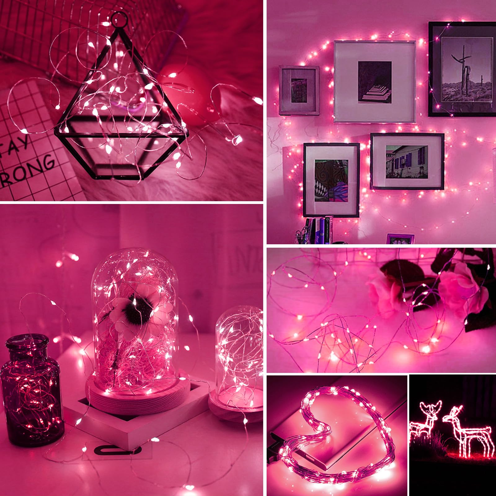 ZGWJ Fairy Lights, 100 Pack Twinkle String Lights, 20 LED, 7FT, Battery Operated, Pink, Model A01-Mini