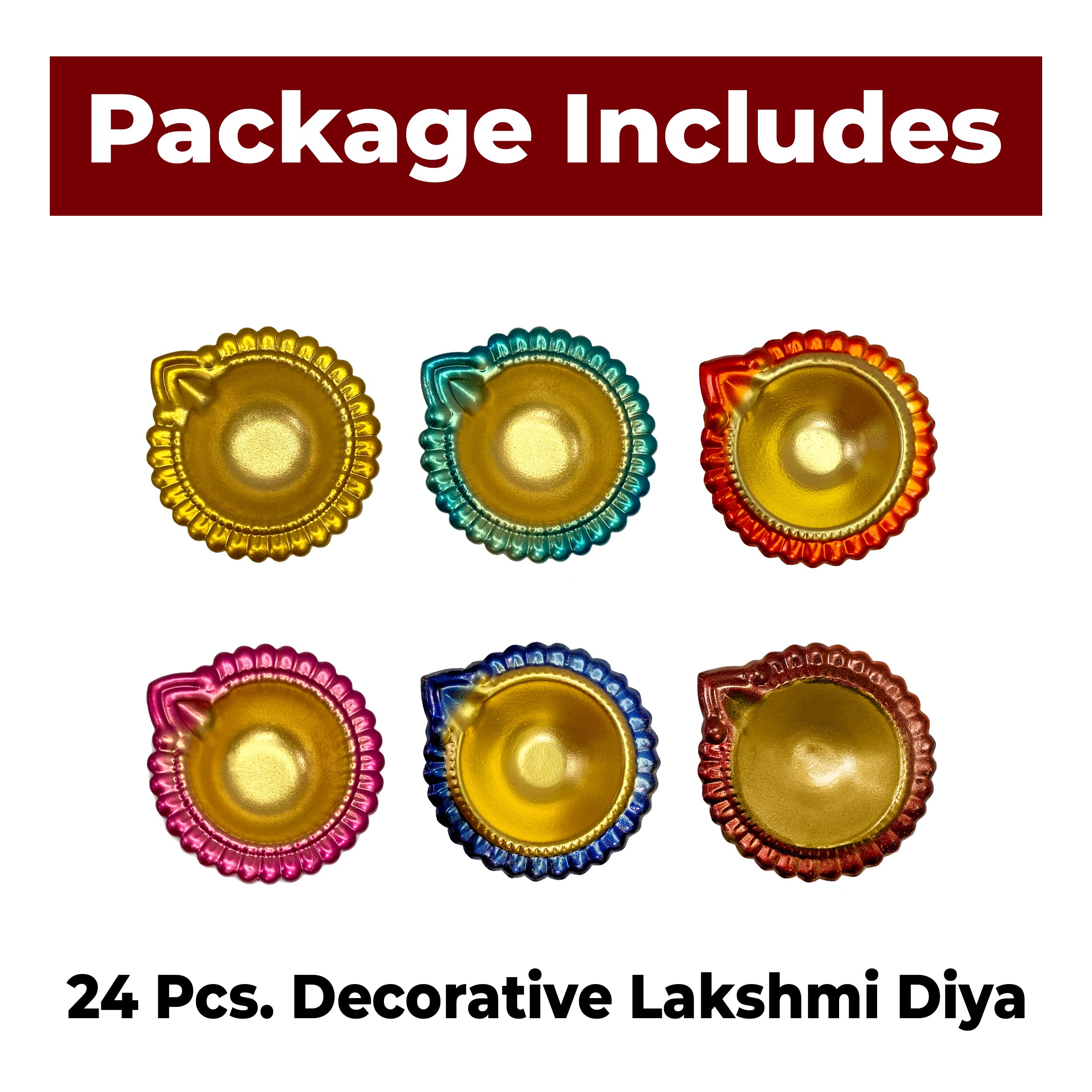 Craftsman Diwali Designer Diya - 24 Pcs Multicolor Metal Oil Lamp & Tea Light Holder for Home Decor and Festive Decoration