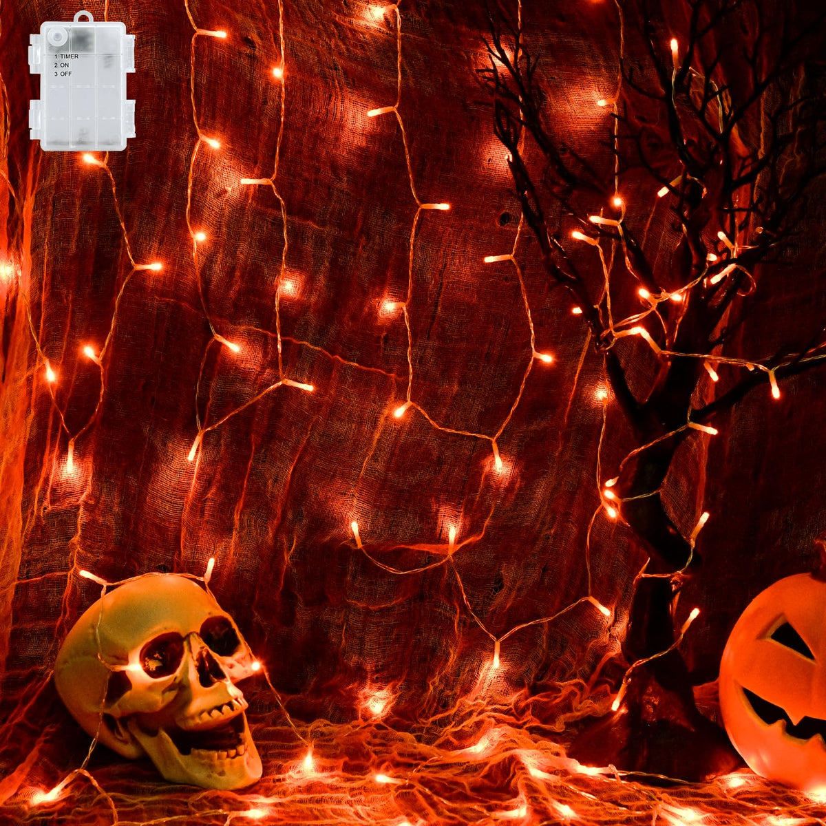 Cshare Halloween String Lights Battery Operated With Timer - 9.8Ft 30Led Orange Waterproof Lights For Outside Decorations, Party