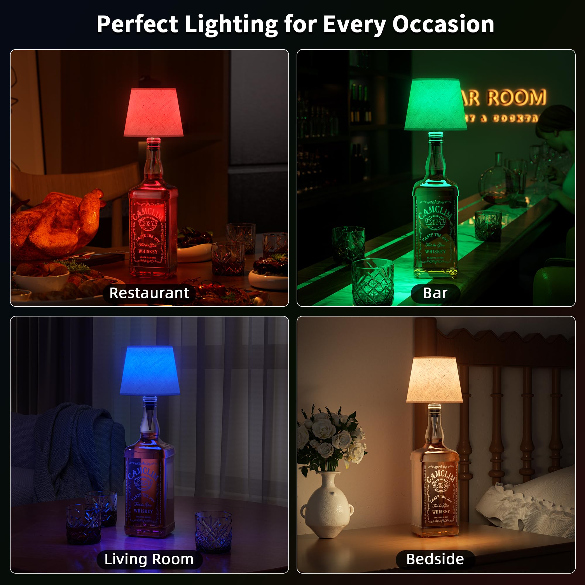 Wireless Wine Bottle Lamp Shade: Liquor Bottle Stopper Light With Remote Control Dimmable Cordless Portable Rechargeable Led Battery Operated spirit-inspired flavor Bottle Lampshade For Bedside Bar Bedroom Decor