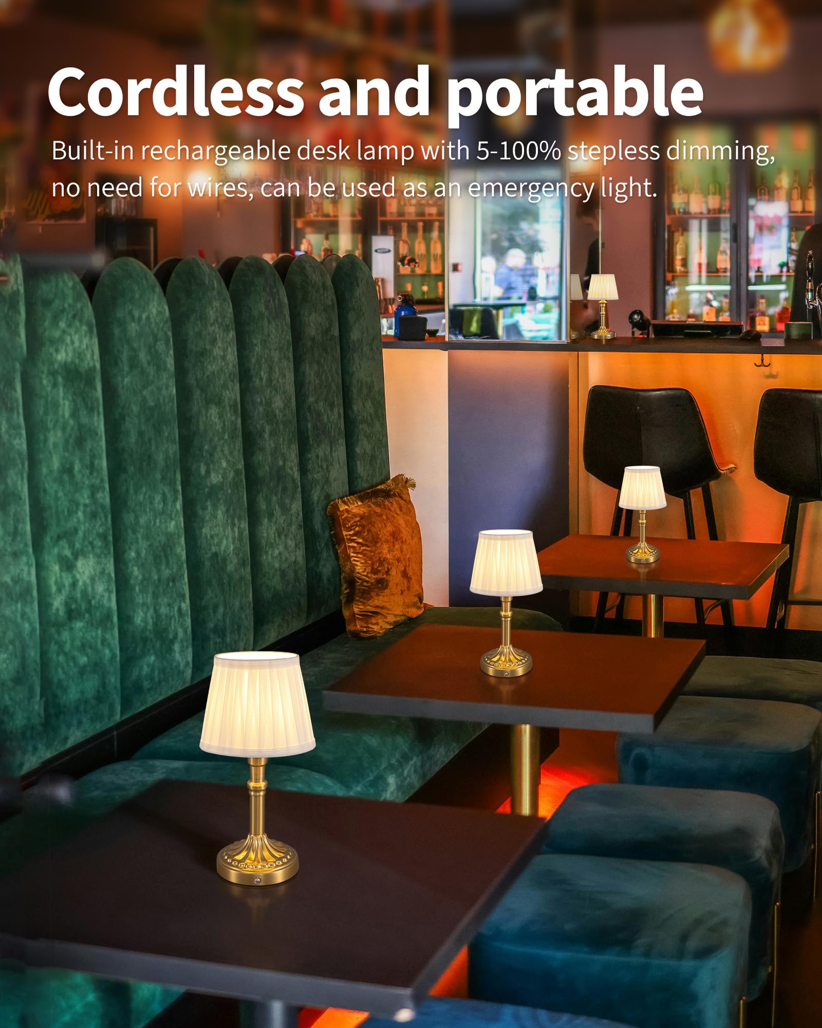 Kdg Cordless Portables Table Lamp, Led Fabric Shade Small Desk Lamps, 4000Mah Battery Powered Lighting, 2700K Stepless Dimmable