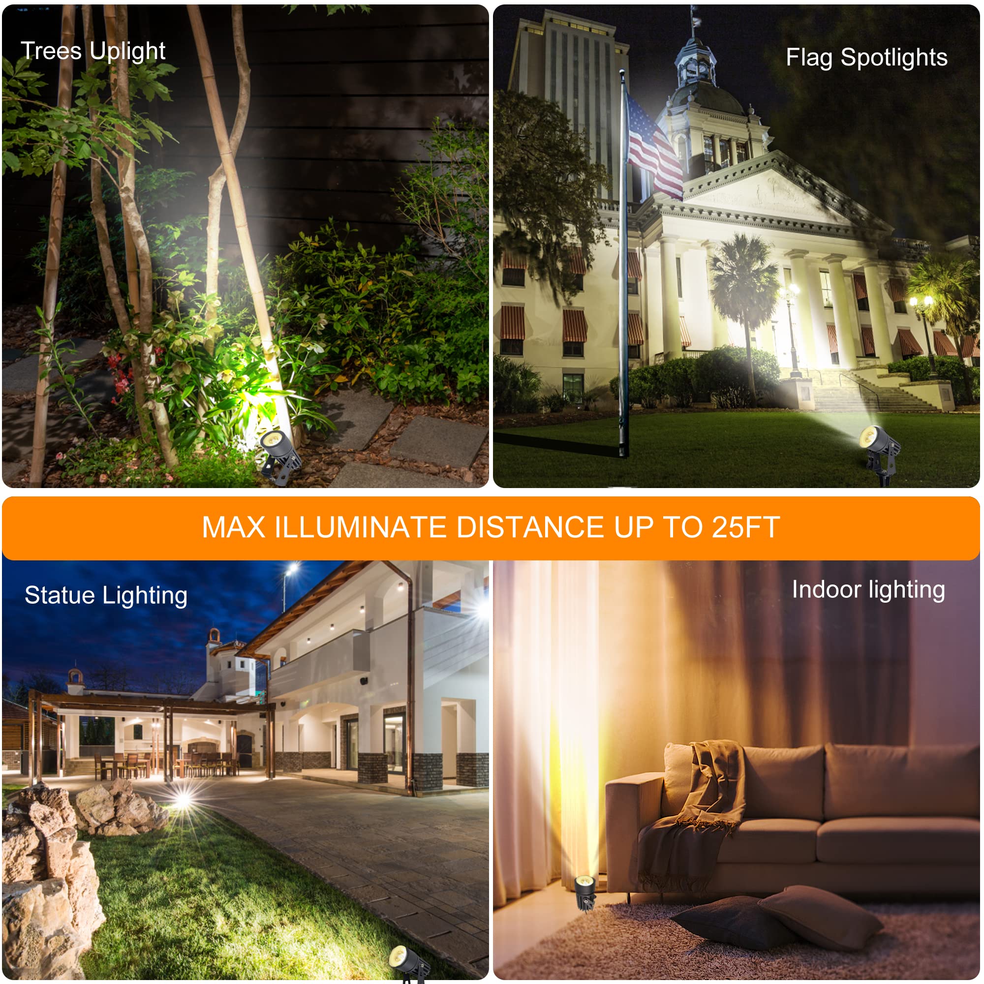 SUNLONG Solar-Powered LED Spotlight - Warm White Aluminum Uplight for Outdoor Garden, Model SL071