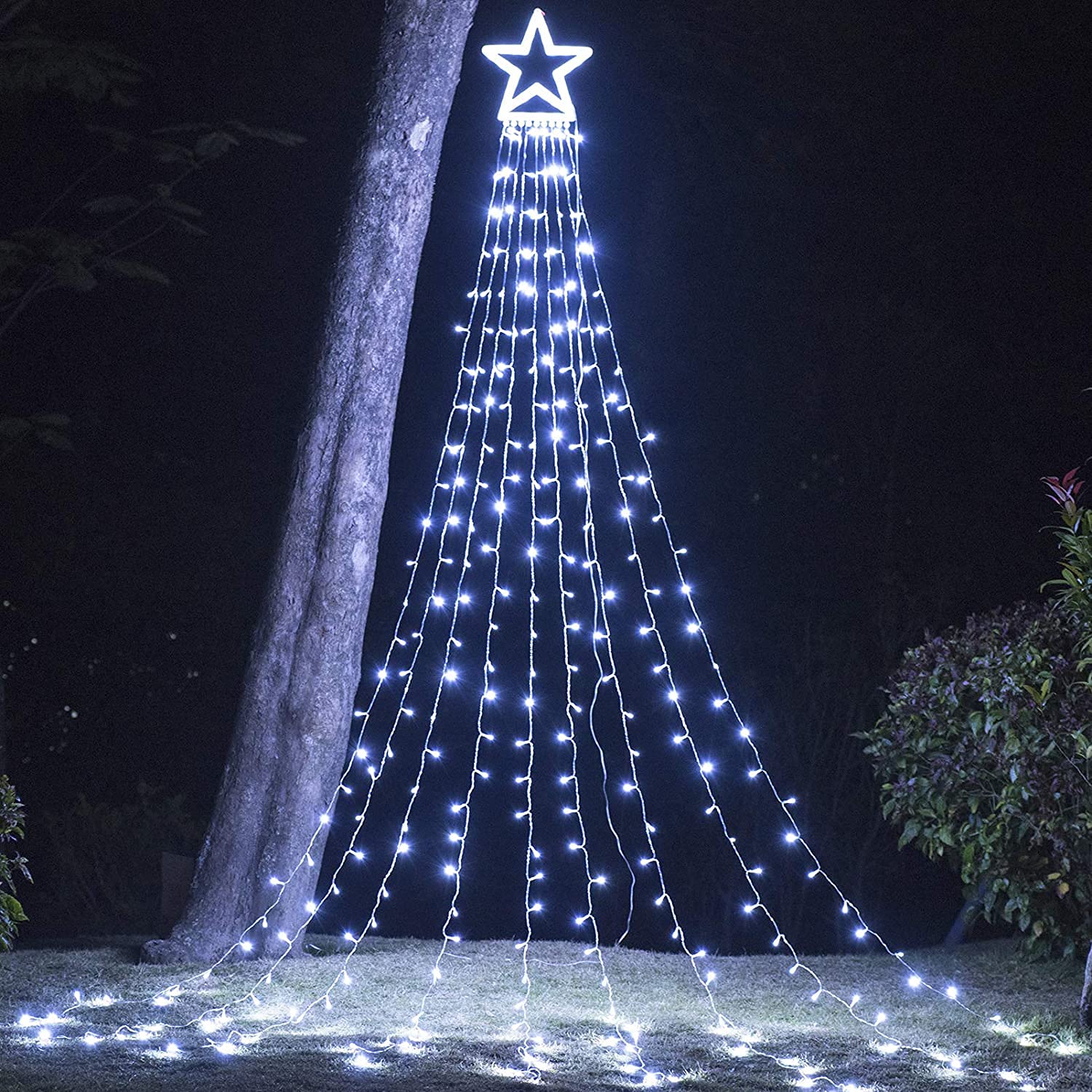 Cerflyer Christmas String Lights, 320 LED Waterfall Tree Lights, 11.5 Ft, Plastic-White, Model YLS1000WD01, 8 Light Modes